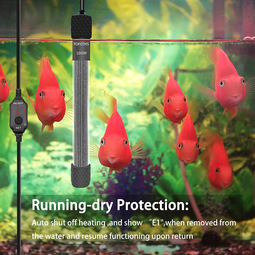 YOFOTHS Aquarium Heizung 10W/25W/50W/100W/200W, Kleine Fischtankheizung mit Eingebautem Thermometer, Temperatur Einstellbare Mini Tankheizung für 5/10/20 Gallonen, Externer Temperaturregler