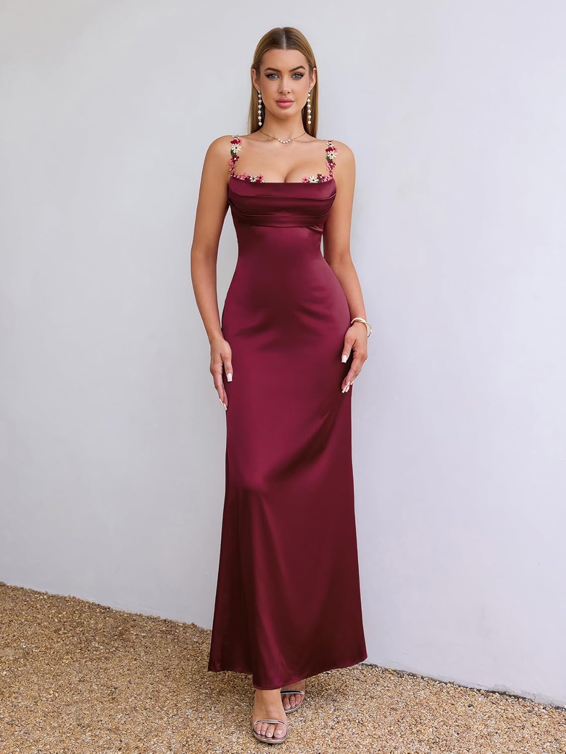 Satin Maxi Dress Floral Spaghetti Strap Backless Sleeveless Formal Prom Party Slik Wedding Guest Dresses for Women - Image 4