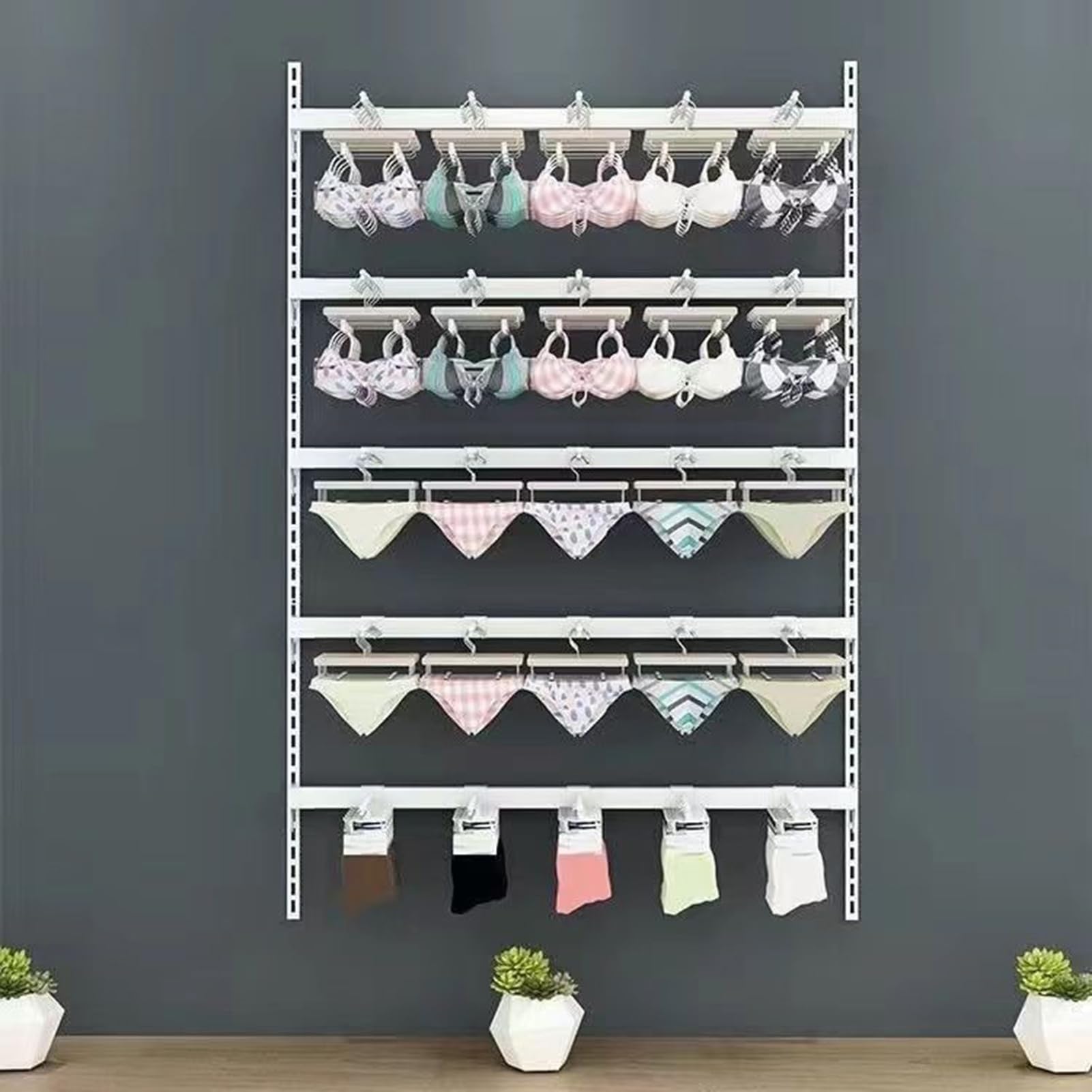 DETMOL Wall-mounted lingerie rack, lingerie display stand for retail stores/boutiques/farmers' markets, bra display stand for clothing stores