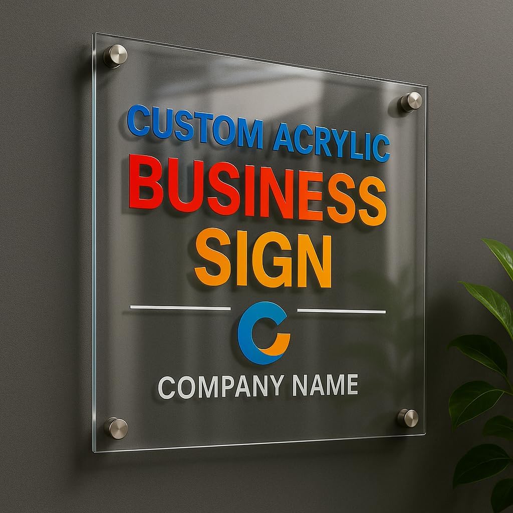 Custom Acrylic Sign with Standoff Mounts – Personalized Clear Acrylic Wall Plaque, Business Logo Sign, Storefront Display, Office Name Plate, Wedding , Durable & Modern Wall Decor (Transparent, 20x20 inch)