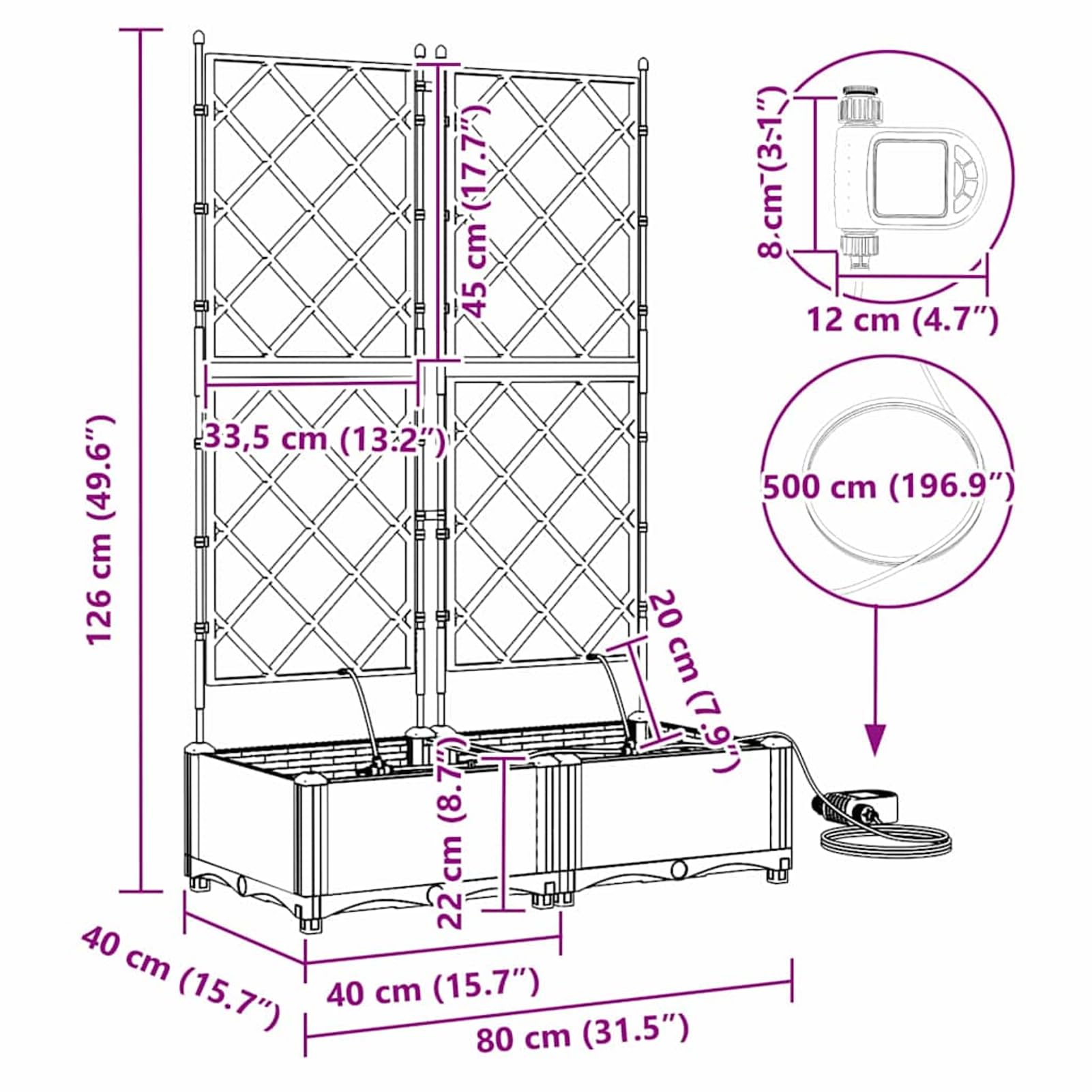 Geecher Vaso da Giardino con Sistema di irrigazione, 2 Pezzi, 80 x 40 x 126 cm, in Acciaio, fioriera per Esterno, per Principianti e Appassionati di Giardinaggio