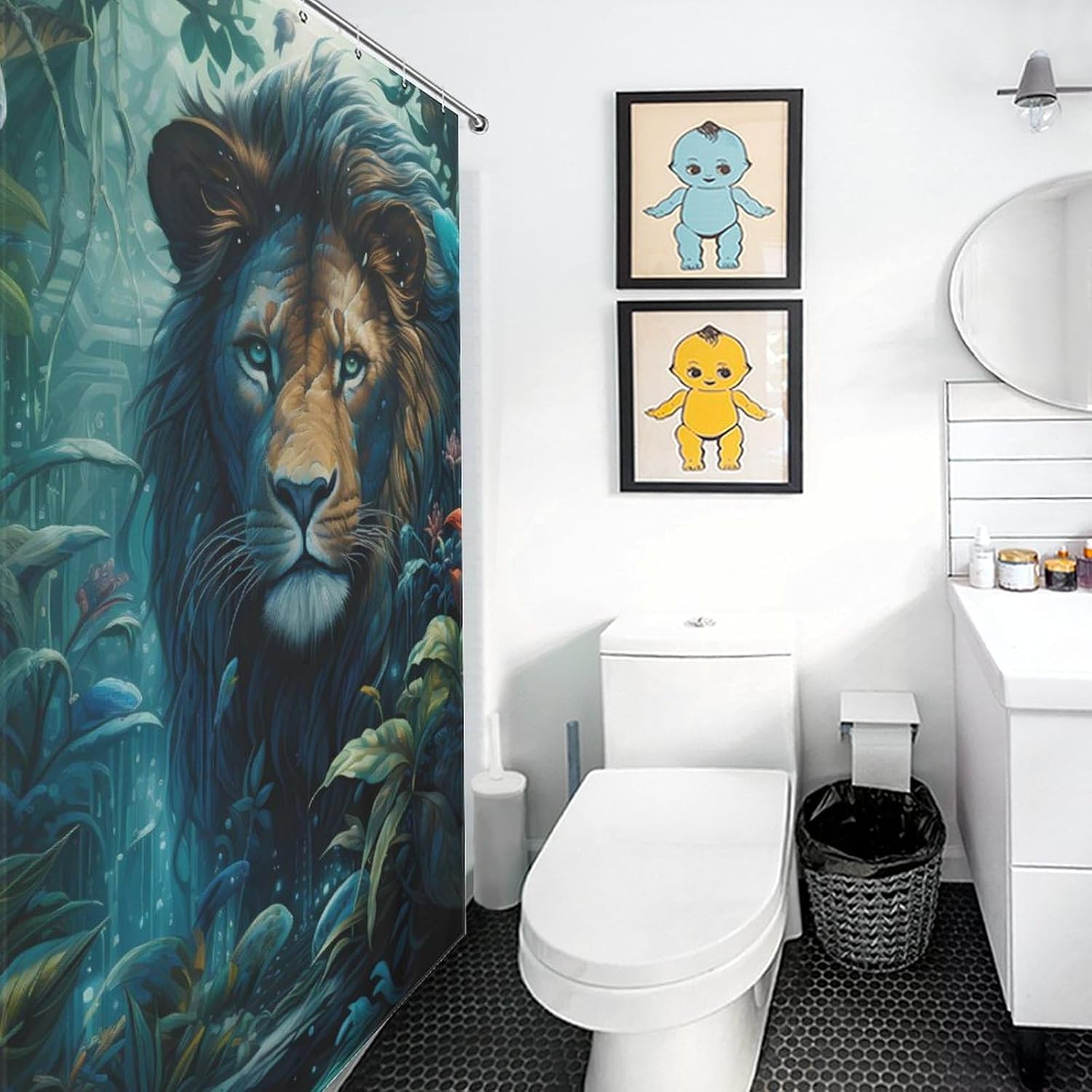 Tropical Rainforest Animal Lion Funny Shower Curtains Washable Bath Curtain Liner with Hooks for Bathroom Bath Tubs