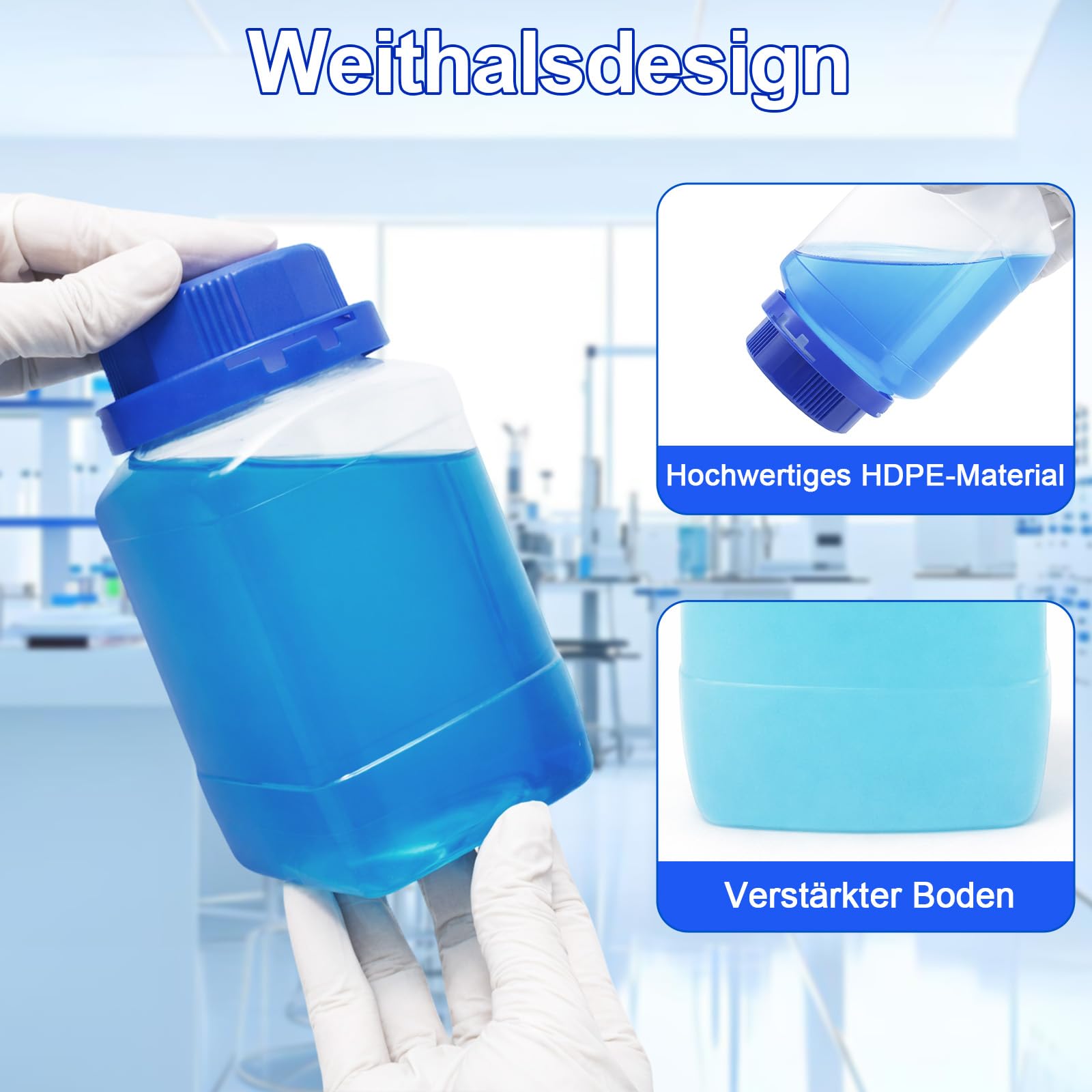 5 Stücke 500ml WeithalsFlasche, HDPE Plastikflaschen mit Schraubverschlüssen, Weithals-Flasche Chemiekalienflasche mit Deckel für Labor Hobby oder Küche