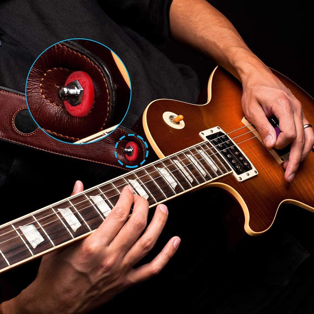 12 Gitarrengurtschlösser Aus Silikon – Schwarz, Einfach über Gurtknöpfe Ziehen