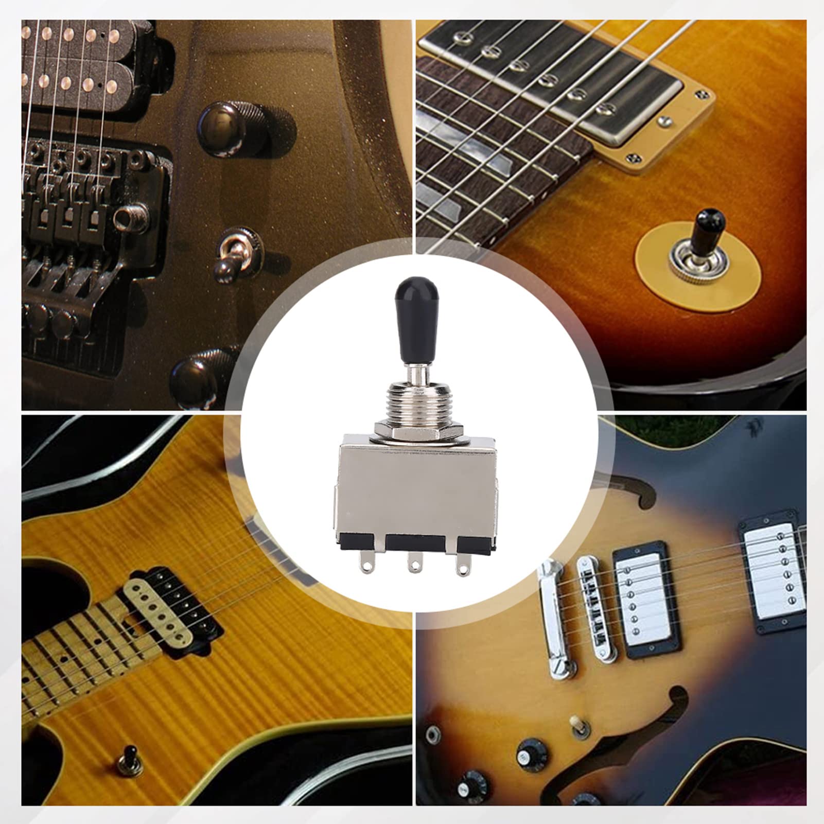 Chazcool 3 Way Toggle Switch Guitar, Metal Enclosed 3 Way Selector Switch with Black Brass Tip Knob Compatible for LP Electric Guitar Switchcraft