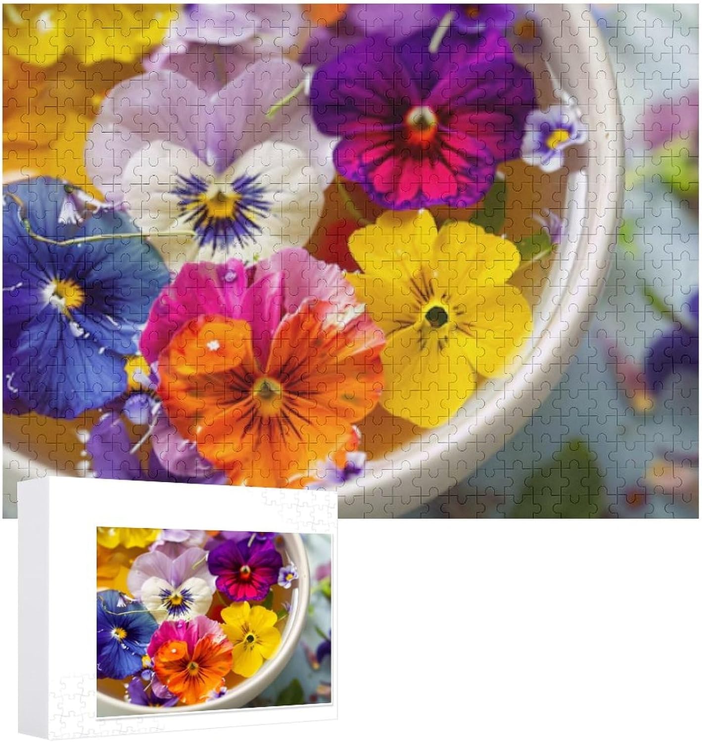 Challenging Puzzle 1000Pcs A Bucket of Flowers with Purple Yellow Purple and Purple Flowers Jigsaw Puzzle for Toddler Children Learning Educational Puzzles Toys for Boys and Girls