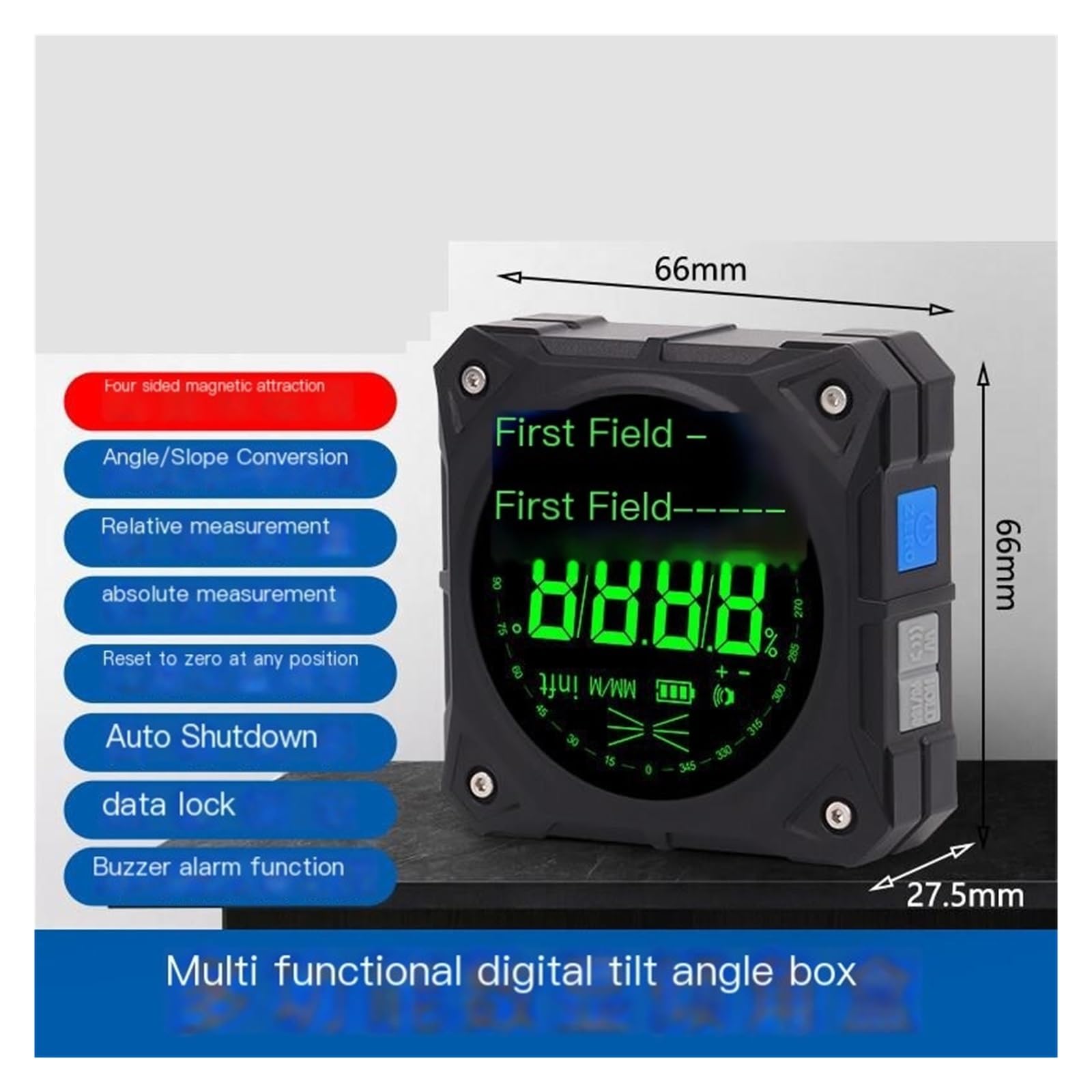 Inclinometro digitale, ZTG-QJH Indicatore di angolo di livello digitale Strumenti for strumenti di misura for goniometro ad angolo magnetico piccolo(Multi-functional with magnetic)