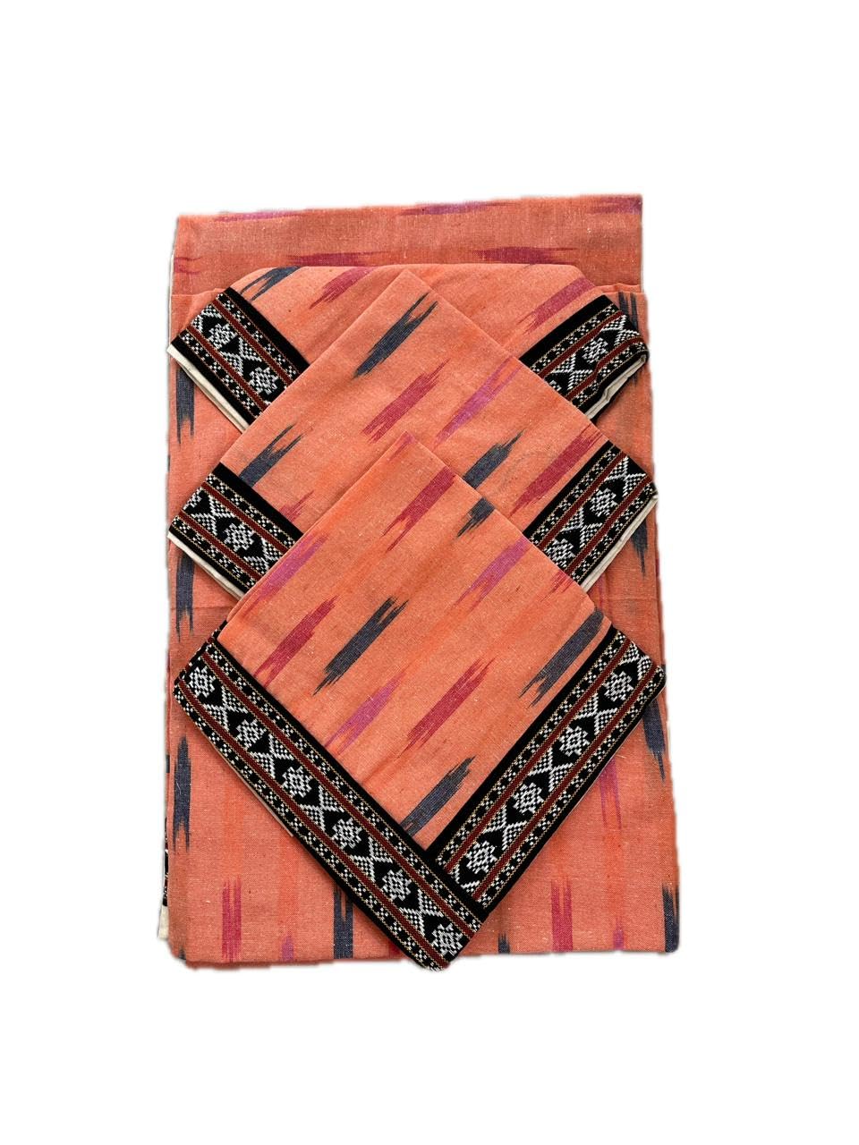 Pochampally ikkat Cotton Diwan Set with 5 Pieces - 1 Single bedsheet with 3 Cushions Covers and 2 Bolster Cover | Lite Orange | - 03-image-31