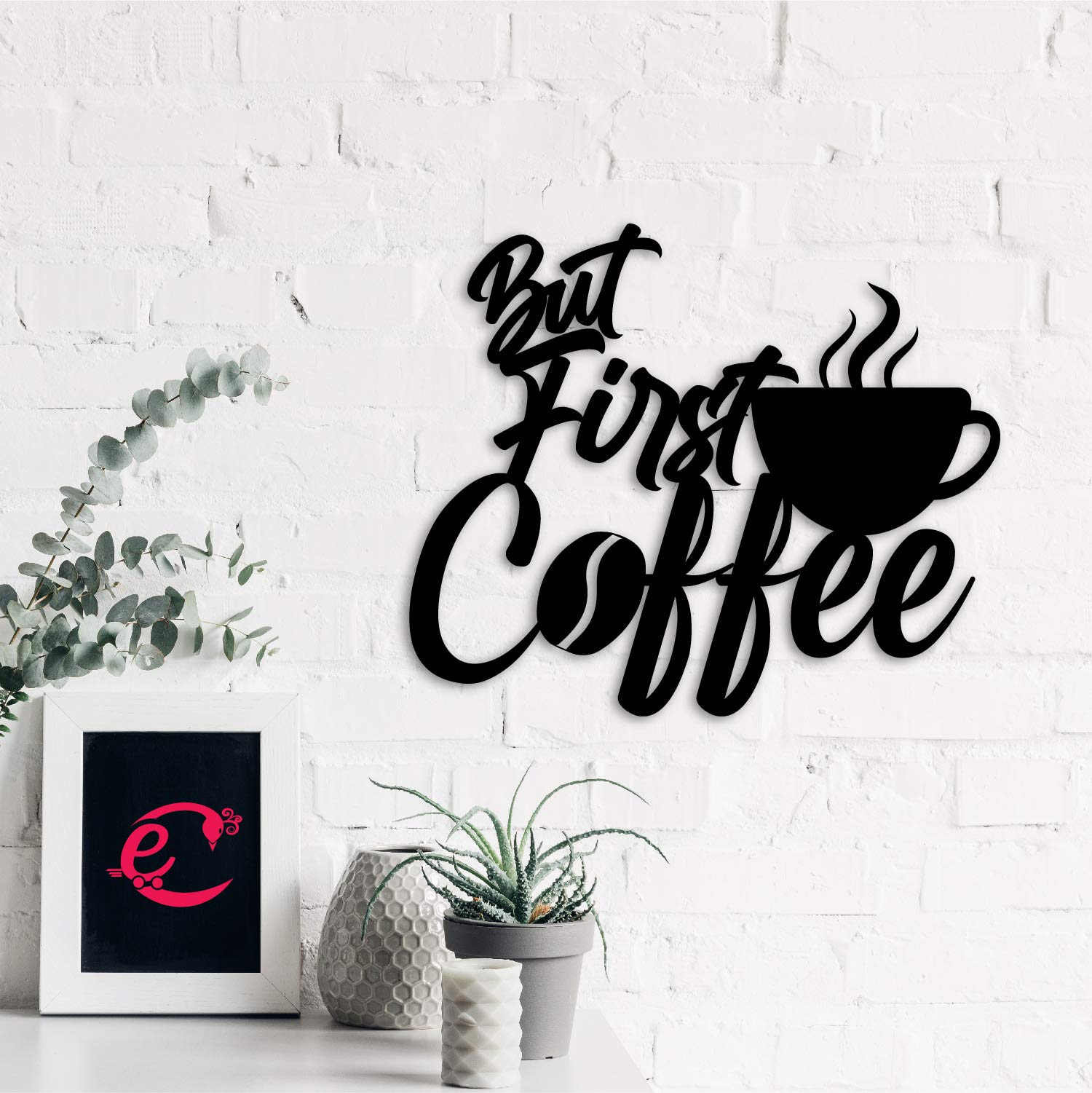 eCraftIndia But First Coffee Mug Black Wooden Wall Decor for Living Room Bedroom Office Cafe Kitchen Home Wall Decor Item Wall Art for Home Decor | Gift for Diwali Housewarming Christmas Birthday