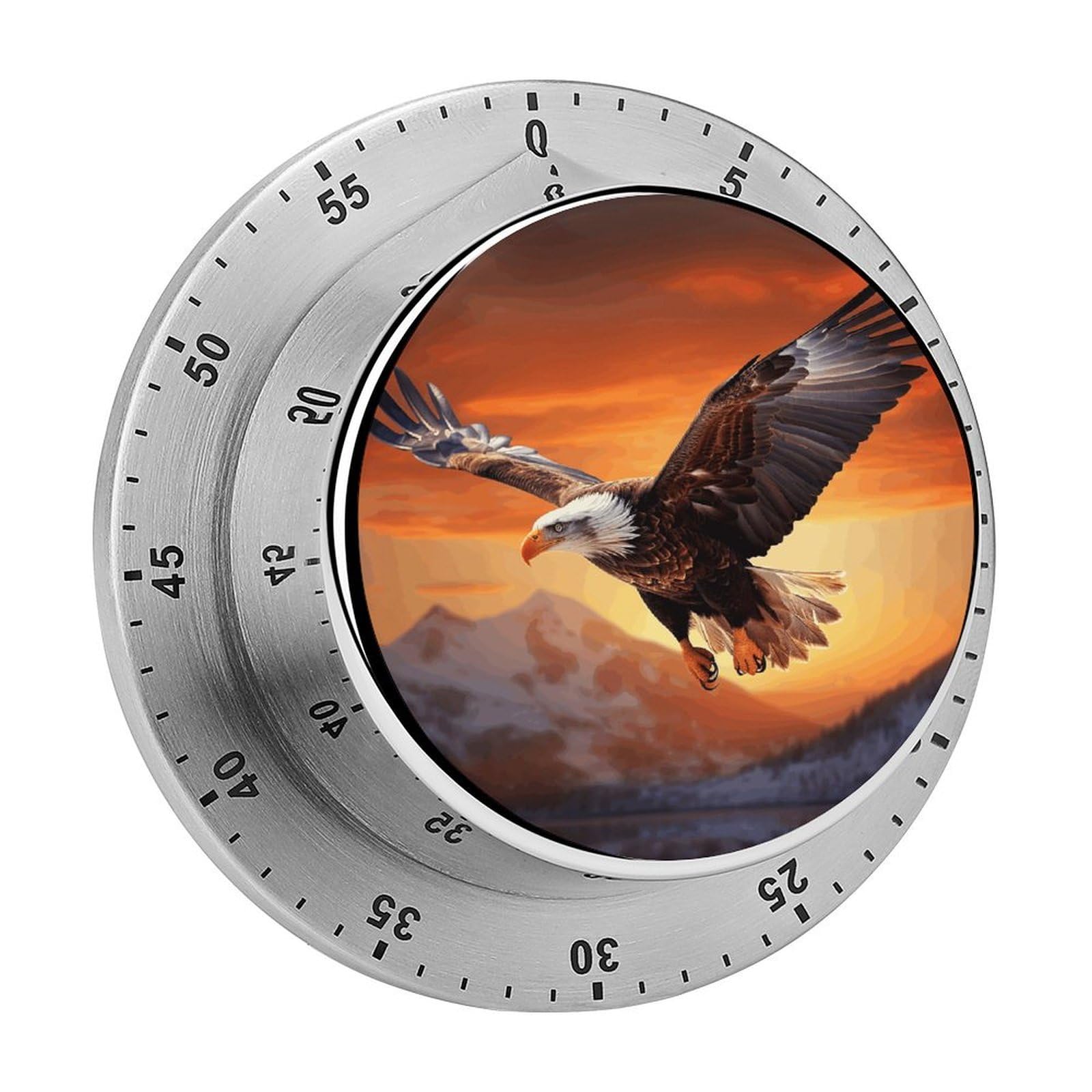 Eagle Flying in The Sunset Timers Kitchen Chef Cooking Timers Portable Countdown Alarm Loud Countdown Clock Waterproof Stainless Steel Timer Compact 60-Minute Mechanical Timer Daily Use
