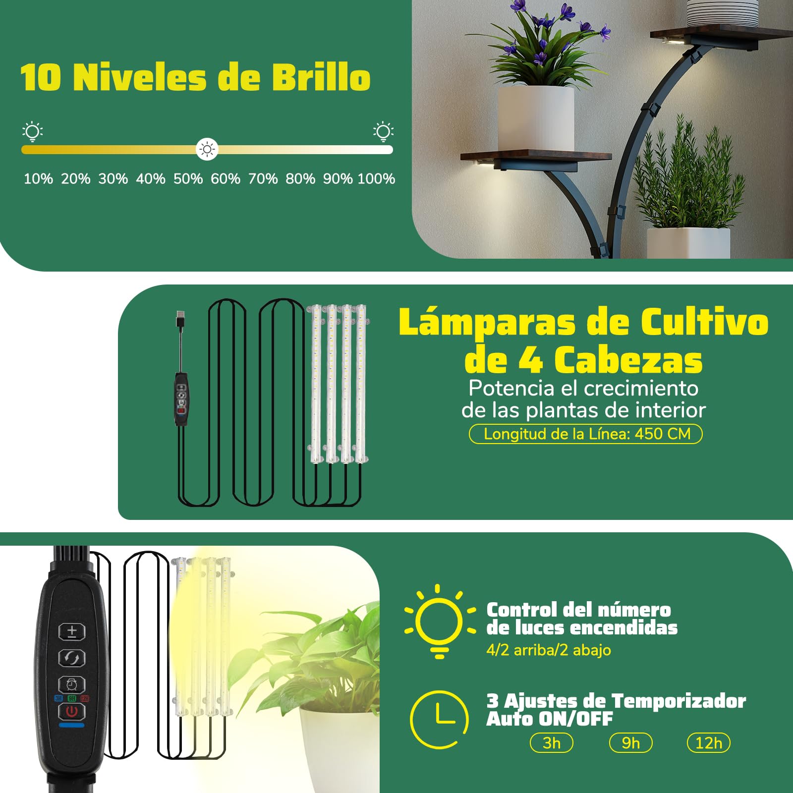 COSTWAY Soporte para Plantas de Interior con Luces de Cultivo, Estante para Plantas de Esquina de 8 Niveles, Soporte para Macetaa para Múltiples Plantas para Sala de Estar Balcón, 67 x 30 x 146 cm (1)