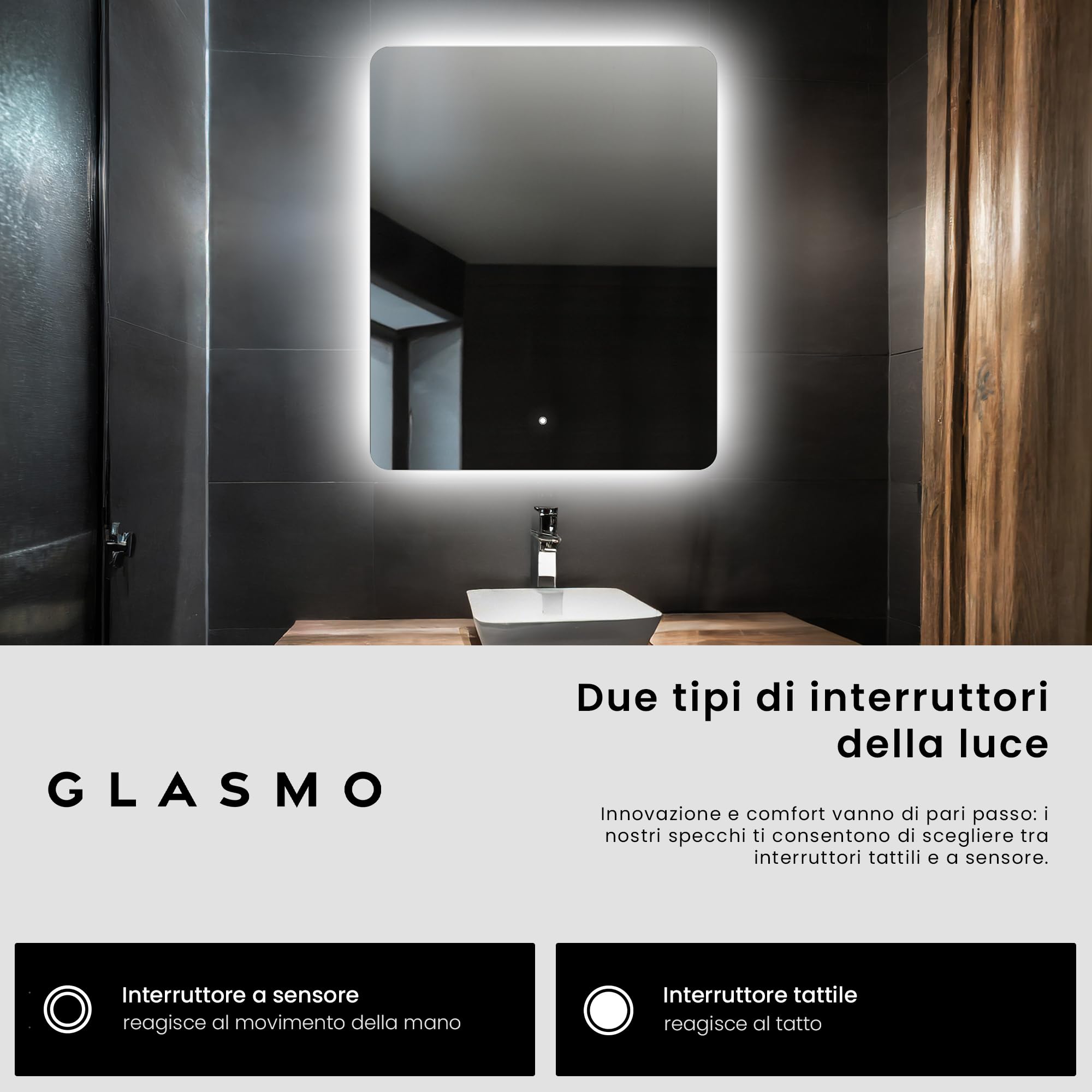 FORAM Specchio da Bagno LED 120x90cm Faye - su Misura - Specchio Bagno con Luce LED - Specchio da Parete Personalizzabile, con Opzione di Selezione