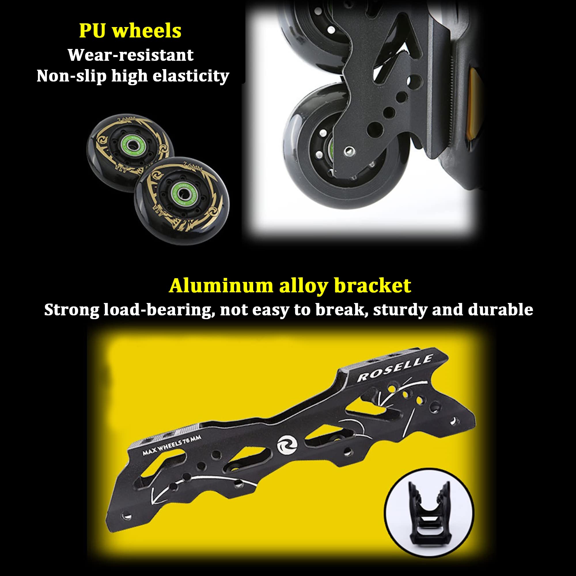 Rollers en Ligne pour Adultes, Patins à roulettes de Sport Professionnel, Bottes à roulettes à Une Rangée, Patins à Roues Alignées de Fitness en Plein Air pour Hommes et Femmes-Black||36
