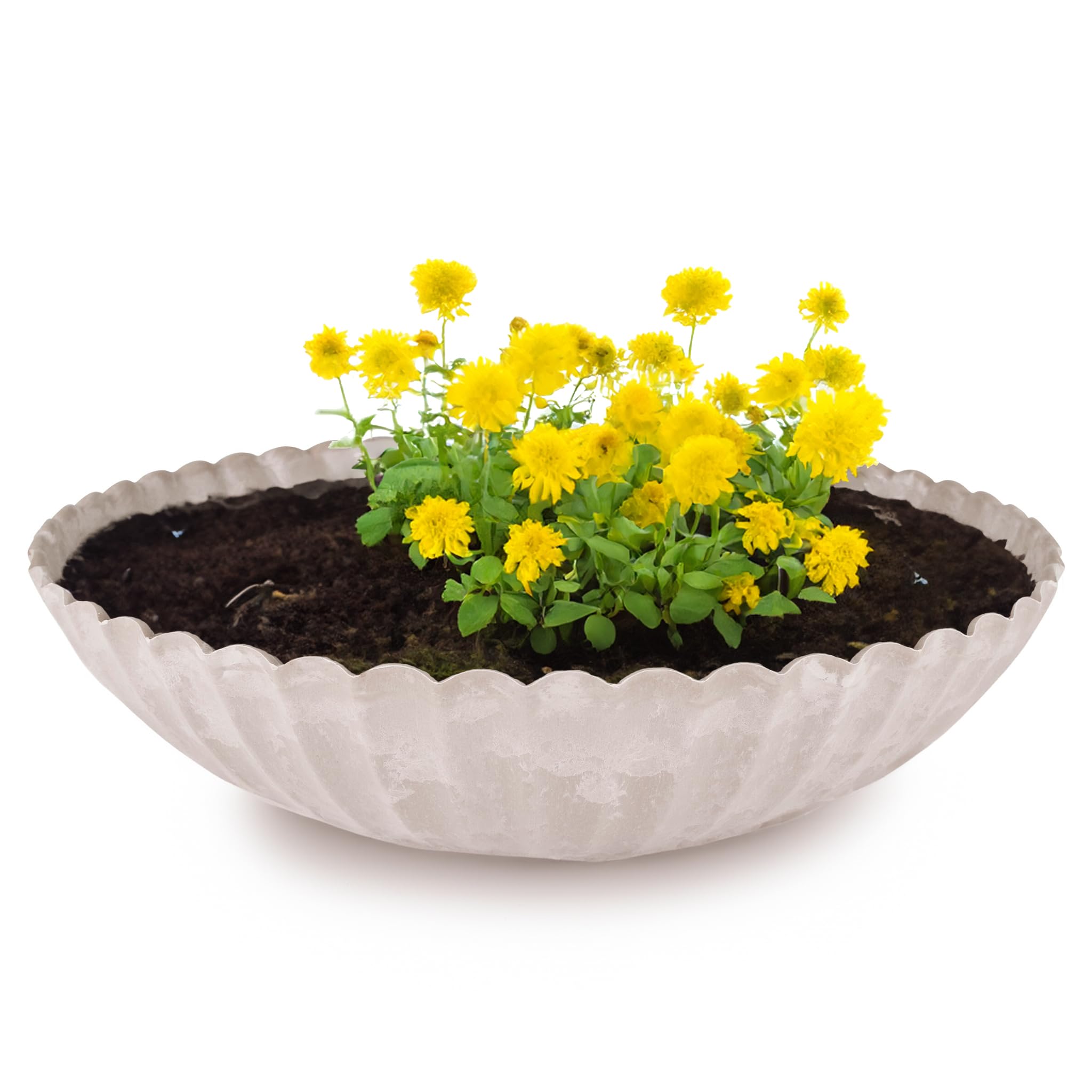 matches21 HOME & HOBBY Wavy Plant Bowl for Outdoor Use in 28 x 8 cm Sand Colours Marbled Weatherproof Flower Bowl