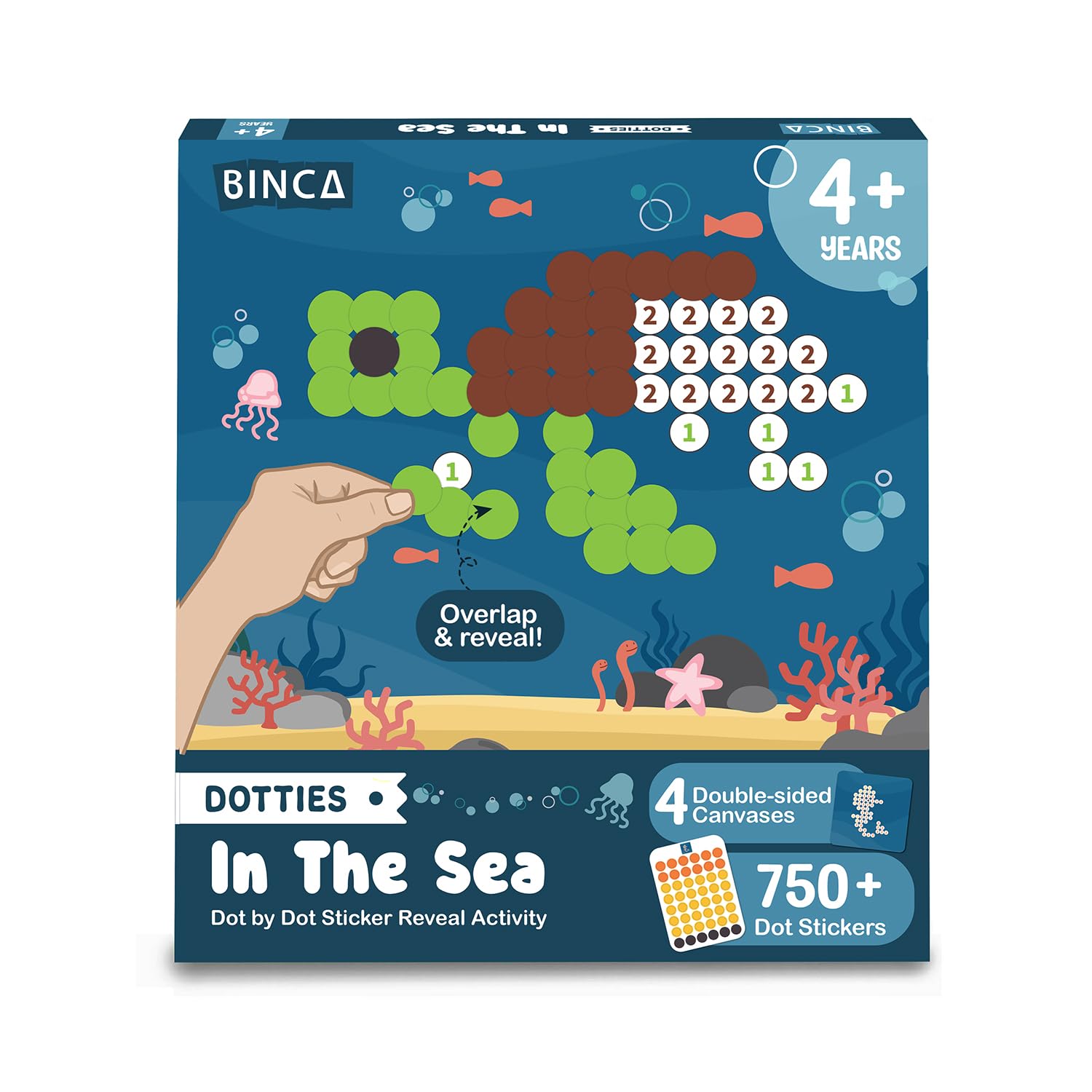 Binca Dotties Dot Art Activity Kit, 750+ Stickers, Underwater Animals Mess-Free Activities, DIY Dot Sticker Art for Toddlers, Kids Travel Activities, Craft Kits & Gifts for Boys & Girls Ages 4,5,6,7