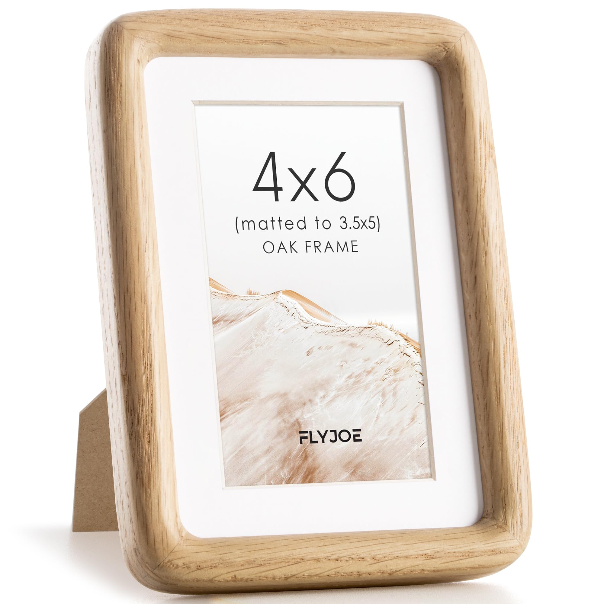 FLYJOE 4x6 Picture Frame, Natural Solid OAK Wood Photo Collage Frame with HD Tempered Glass, Rounded Corner Wooden Frame 4 x 6 Matted to 3.5x5,