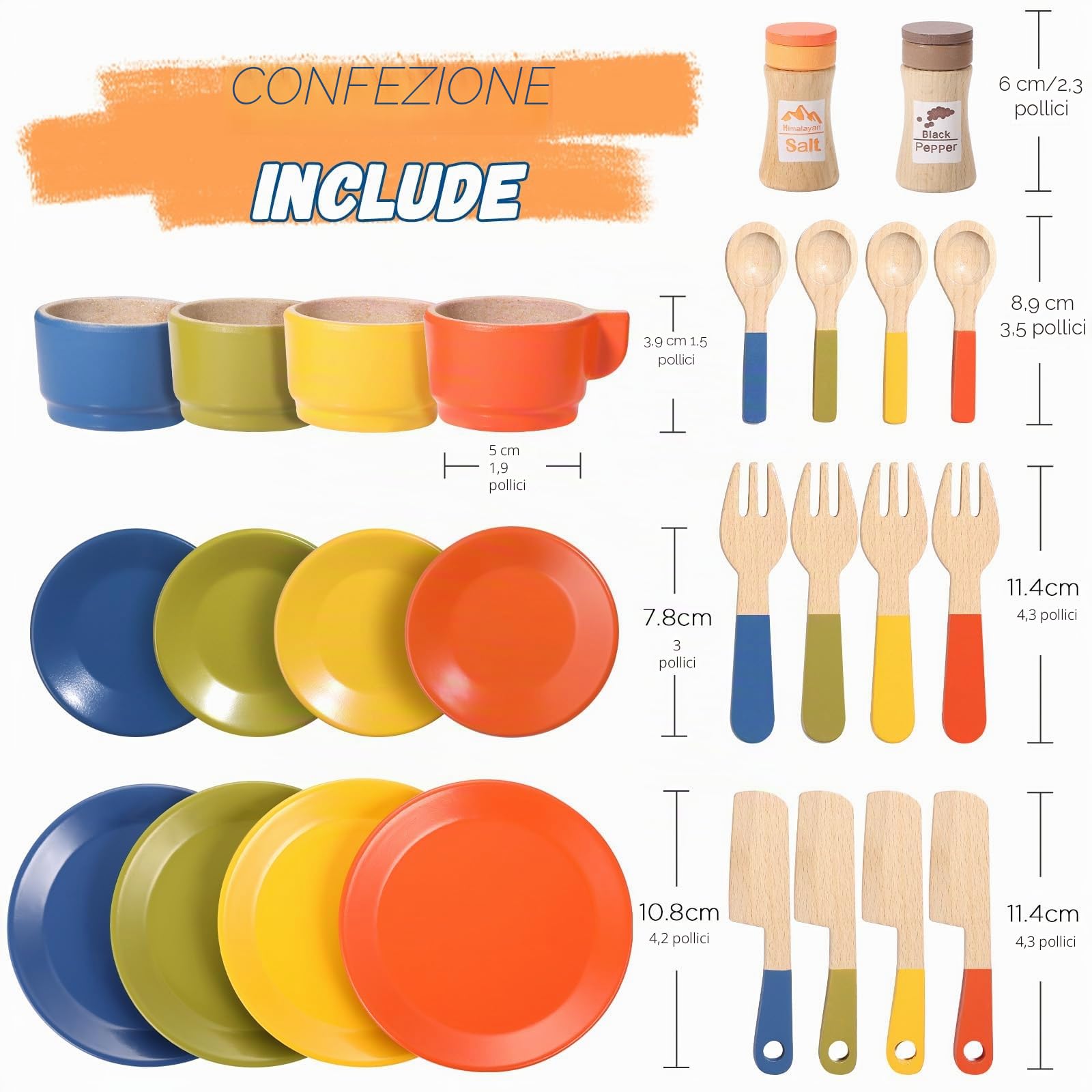 GAGAKU Set di cibo da gioco in legno per la cucina dei bambini, giocattoli Montessori in legno con piatti e piatti per bambini ragazzi e ragazze regali