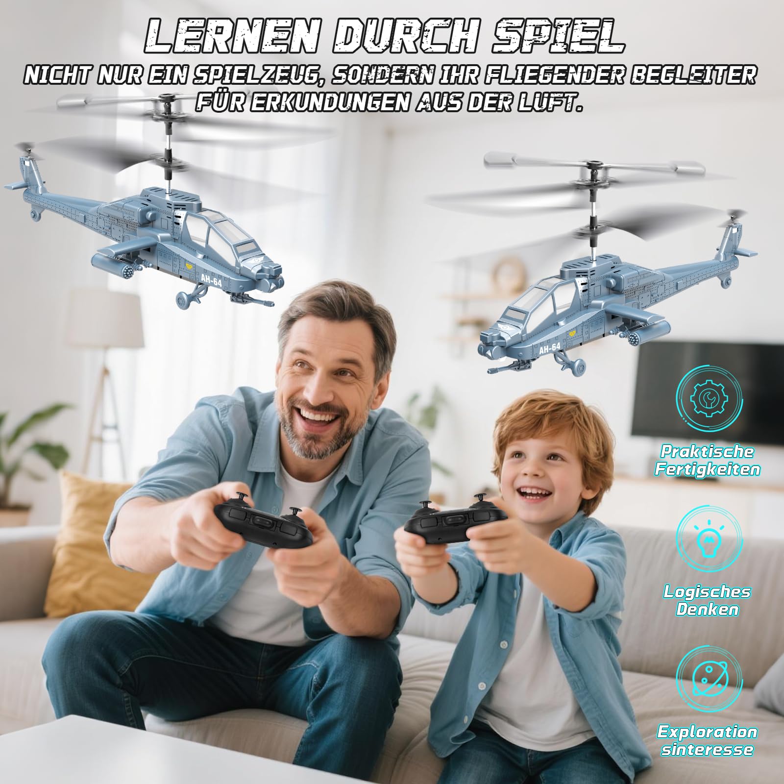 Charmofun Hubschrauber Ferngesteuert, 2.4Ghz RC Helikopter mit Licht und 3 Akkus, 40 Minuten Flugzeit, 3.5 Kanäle Helikopter Ferngesteuert mit Höhenhaltefunktion, Geschenke für Kinder ab 8 Jahre(Blau)