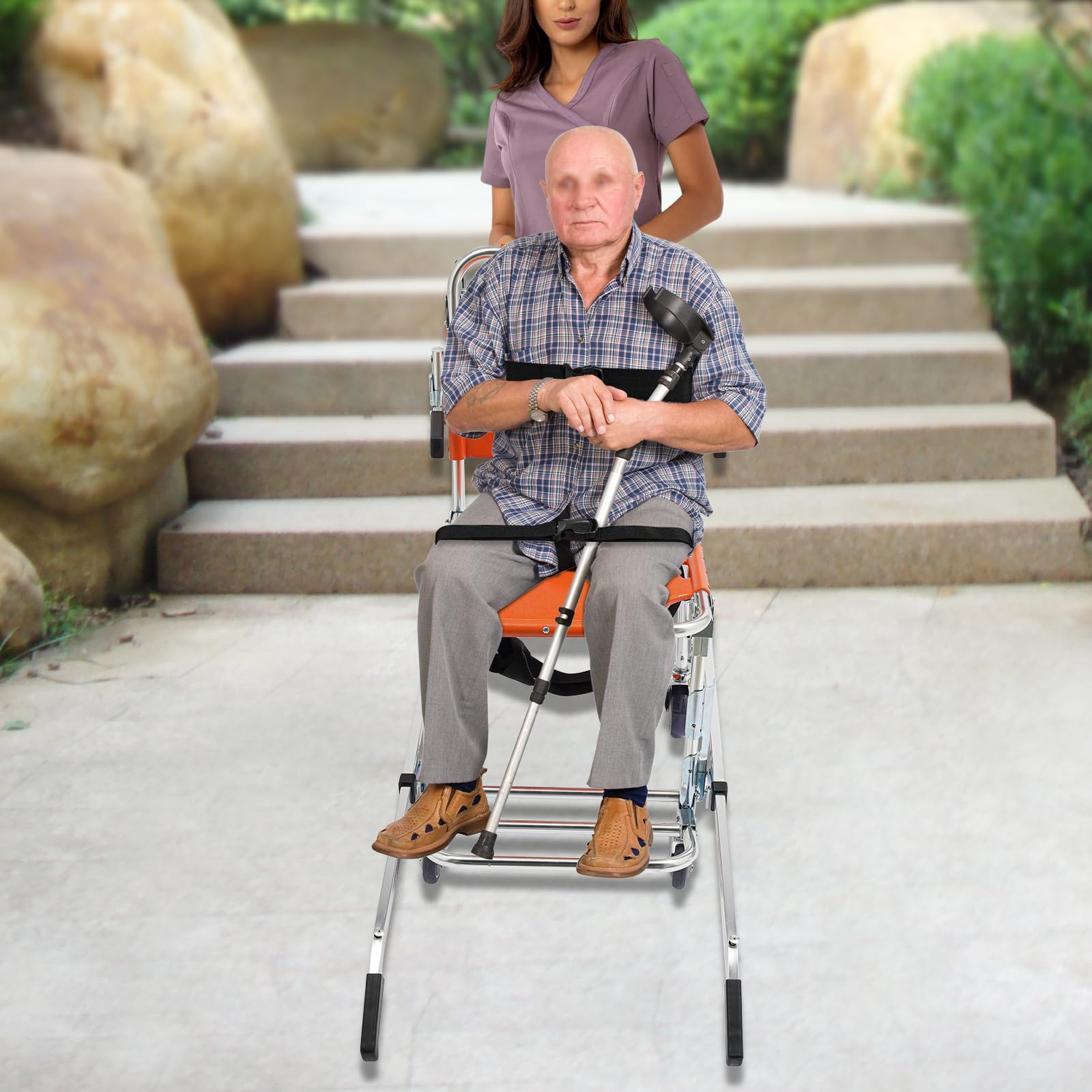 Silla de escalera plegable, capacidad de carga de 159 kg, silla de ruedas plegable de emergencia de aleación de aluminio con 4 ruedas, elevador de escaleras portátil para personas mayores y