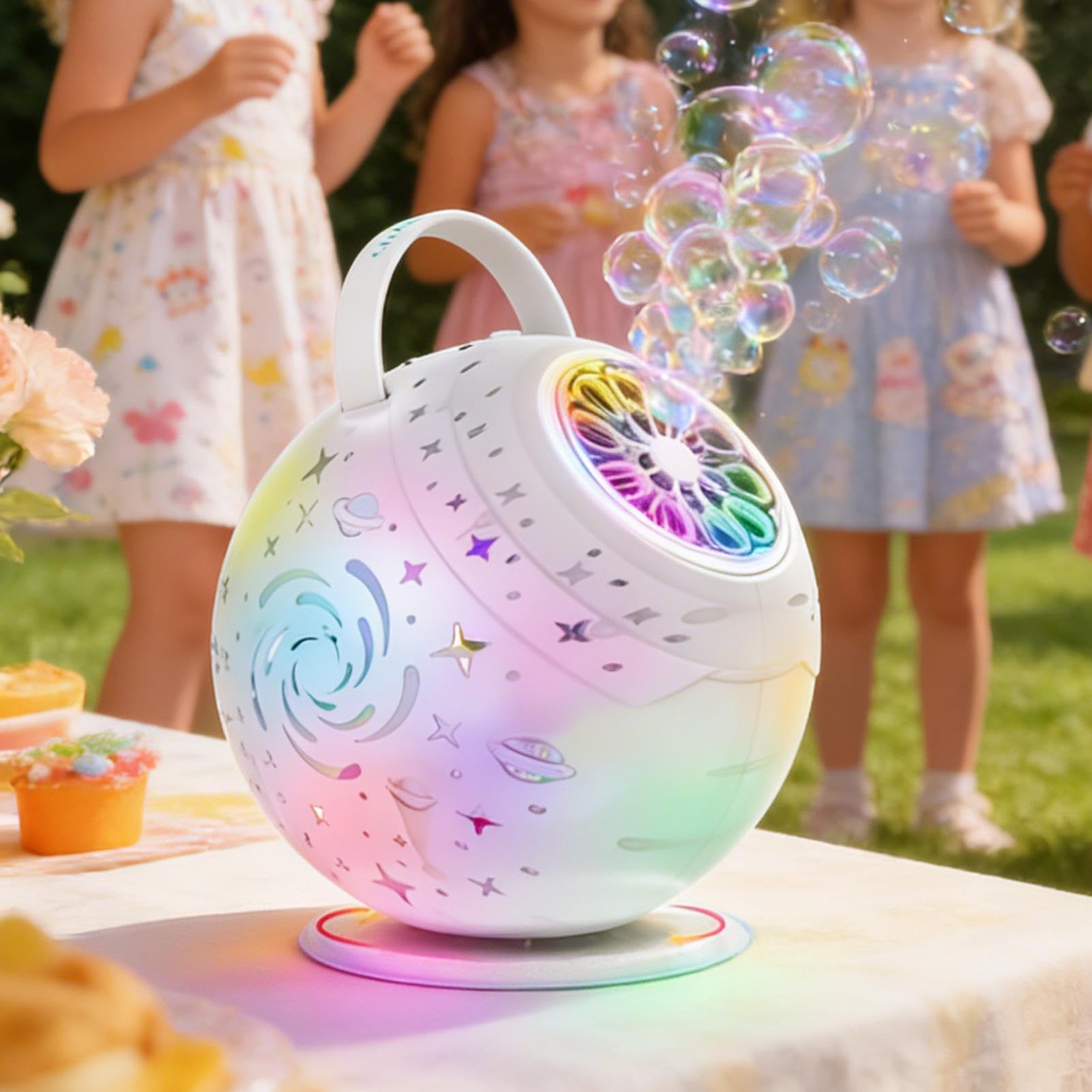 Seifenblasenmaschine für Kinder Wiederaufladbar, 360° automatische | 10-Loch Bubble Maker für Kinder Für den Außenbereich, Garten, Partys, Hochzeiten, Gebu