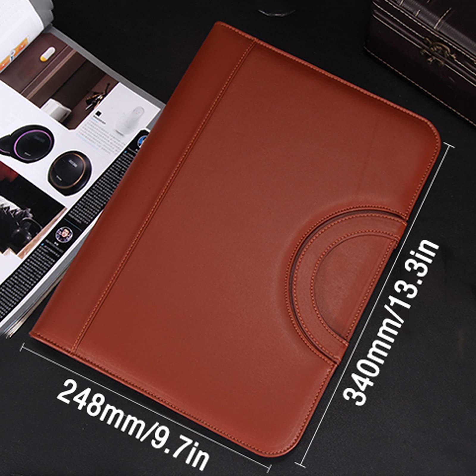 Carpeta Cartella Portatile Multi-Funzione A4 con Cerniera Cartella con più Sacchetti di stoccaggio in Pelle Appunti Business Data Binder (Nero/Marrone) Carpeta expandible (Color : Black)