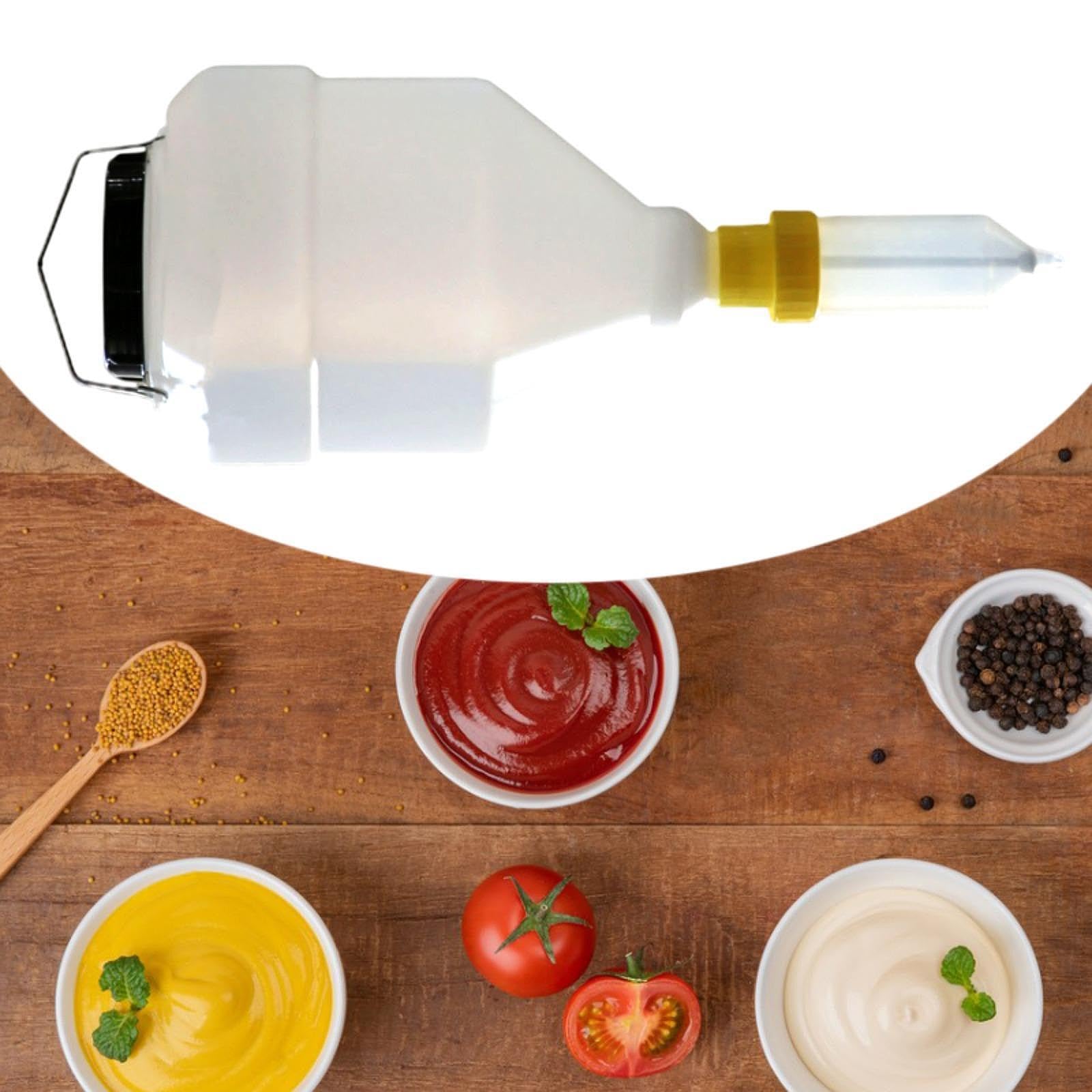 Milageto Saucenspender, nachfüllbare Salatdressing-Flasche, hängend Sauciere Soßenkanne, Gewürzflasche, 5 L für Restaurant, Picknick, Outdoor, Camping, Ketchup, Partys, Gelb