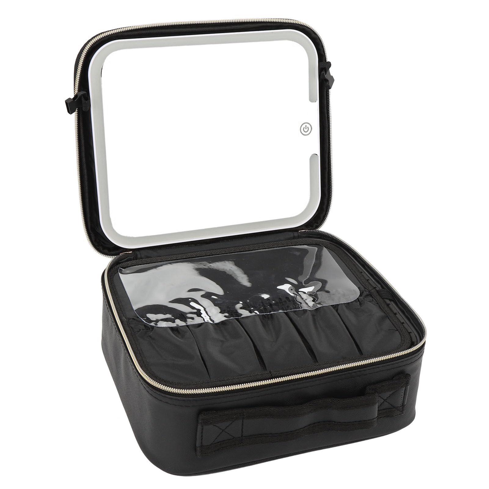 Reise-Make-up-Tasche mit LED-beleuchtetem Spiegel,Make-up-Etui, Reise-Kosmetiktaschen, Pinsel-Organizer,Aufbewahrungsbox mit Spiegel mit 3Farblichtern und Verstellbaren Trennwänden