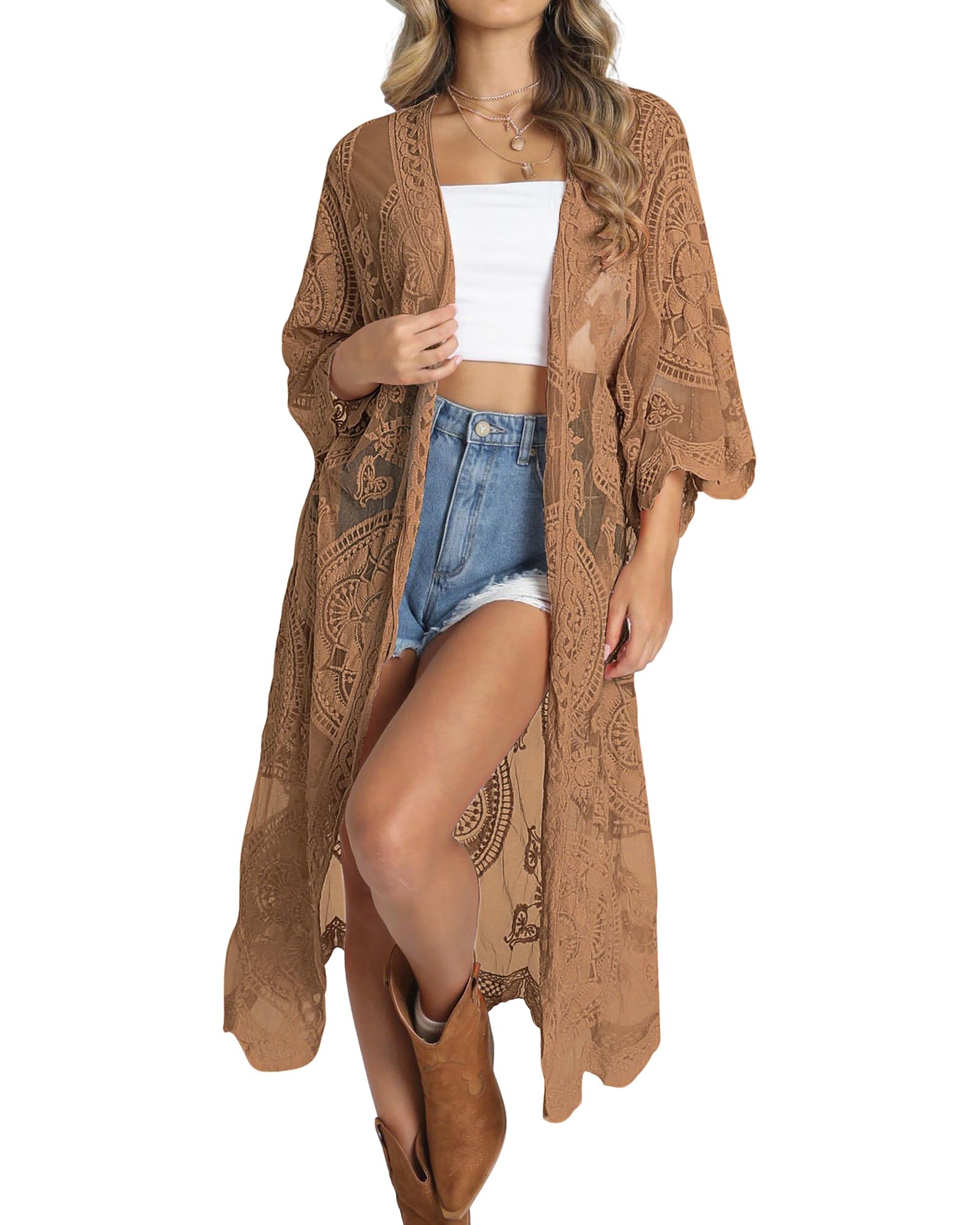 Women Mesh Cardigan Bikini Beach Kimono Open Front Swimsuit Cover Ups Swimwear