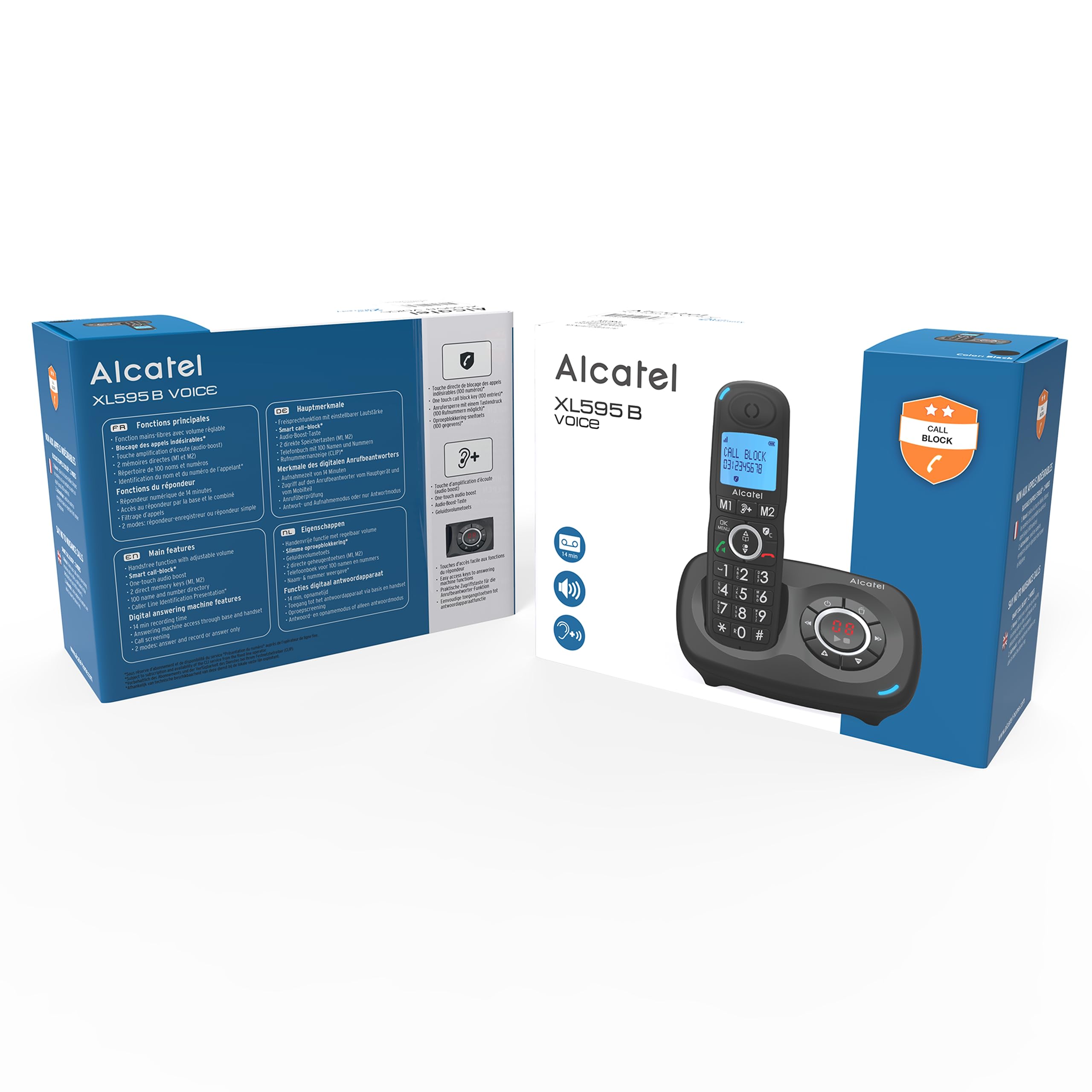Alcatel XL595 B Voice, telefono senza fili di segreteria telefonica con grande schermo, audio-boost e funzione blocco chiamate