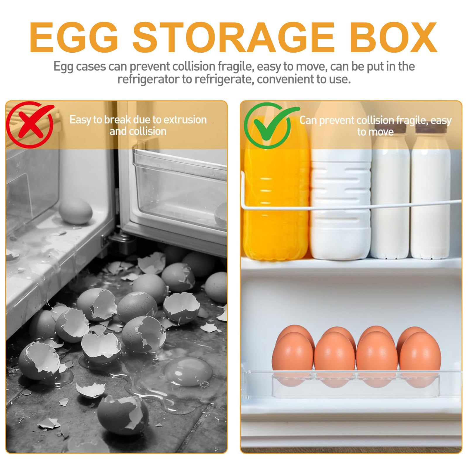 2 Piezas Porta Huevos para Nevera, 17.5 x 8.5 x 2.2cm Hueveras para Frigorifico, Caja de Almacenamiento de Huevos con 8 Compartimentos, Práctico y Conveniente, para Cocinas y Frigoríficos