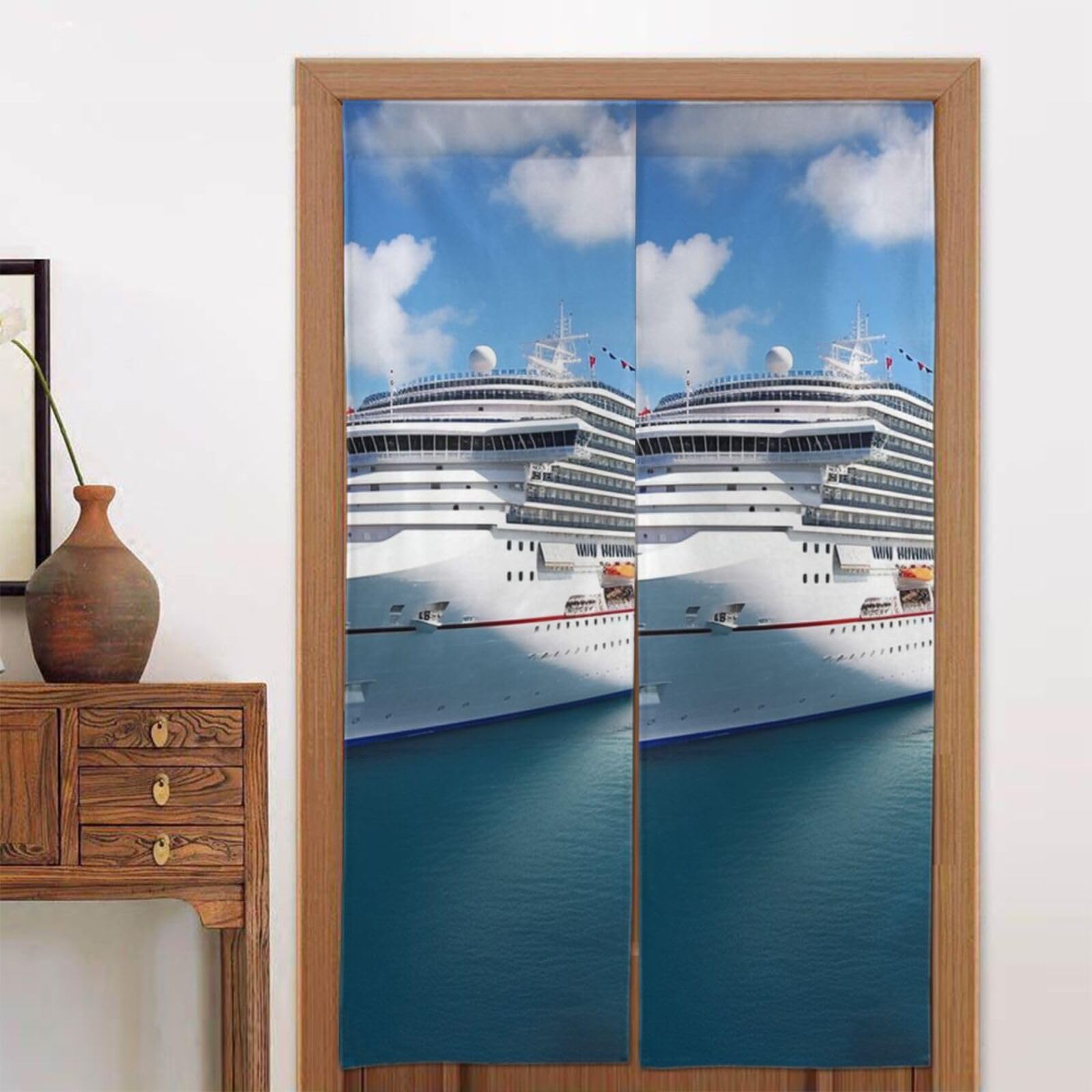 Rideau de porte imprimé motif navires de croisière fendu au milieu BAFAFA Noren