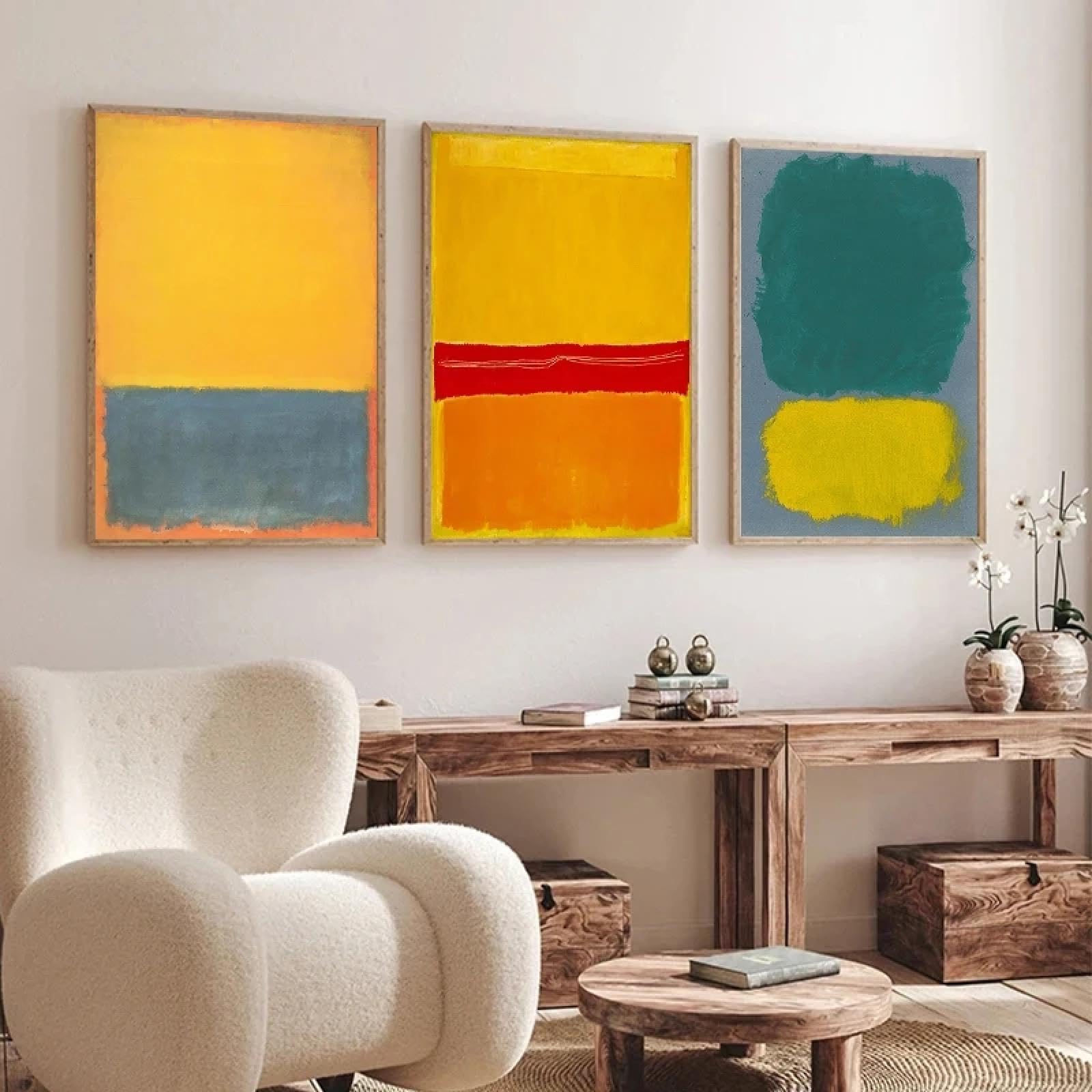 Mark Rothko Obras de arte Pinturas en lienzo Impresiones artísticas Pintura abstracta Arte de la pared Póster mural Sala de estar moderna Decoración del hogar 50x70 cm-3 piezas sin marco