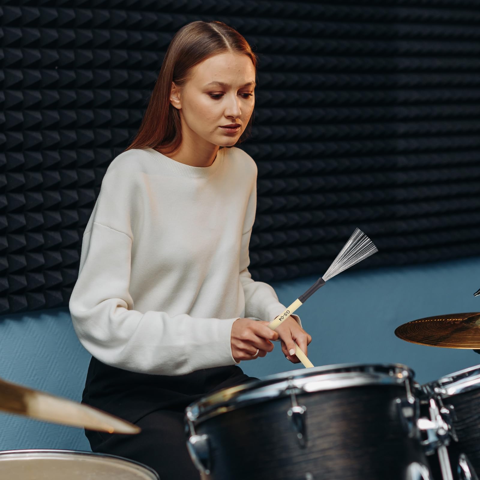 Healifty Spazzola per Tamburo Jazz 2 Pezzi Filo d'Acciaio e Manico in Legno, Accessorio per Batteria Acustica e Musicisti di Percussioni