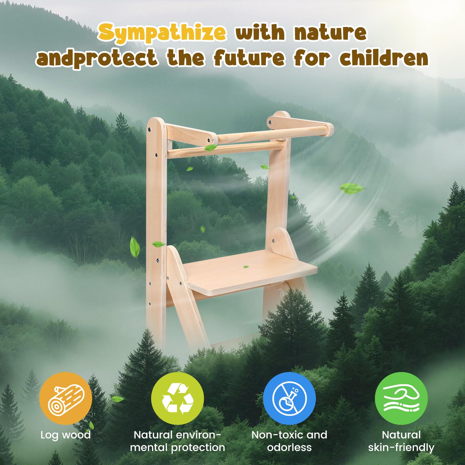 Torre de Aprendizaje Plegable, Torre de observación para niños de 1 a 5 años, Aprendizaje Montessori, ayudante de Cocina de Madera Natural, Segura y fácil de Montar (Capacidad de 50 kg)