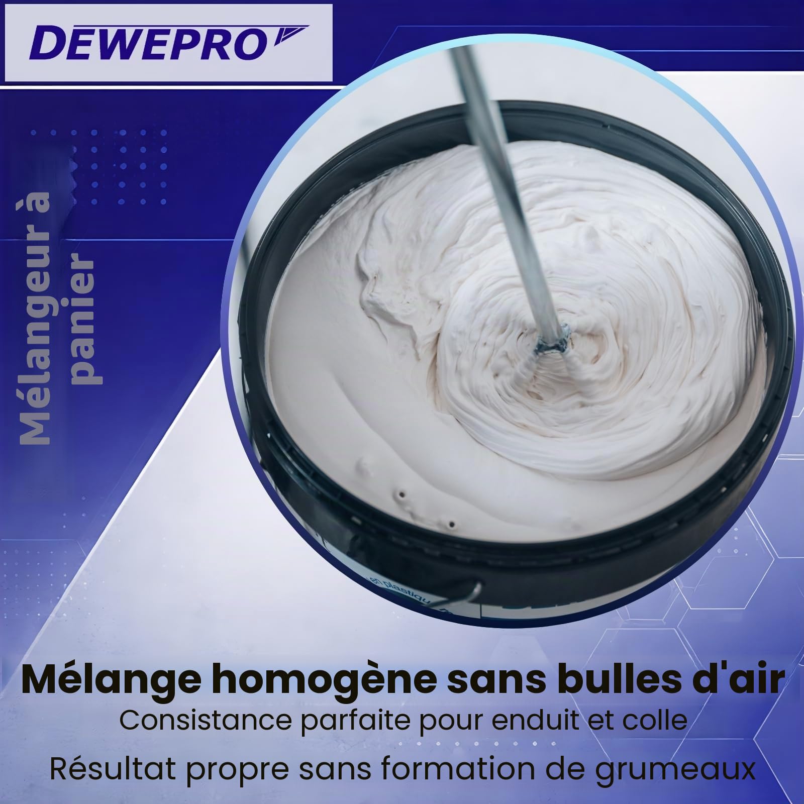 DEWEPRO® Mélangeur à Mortier avec Anneau Ø80mm - Agitateur à Panier avec Emmanchement Hexagonal avec Tige Hexagonale pour Perceuse/Viseuse - Longueur 500mm - Idéal pour Peinture, Colle, Enduit