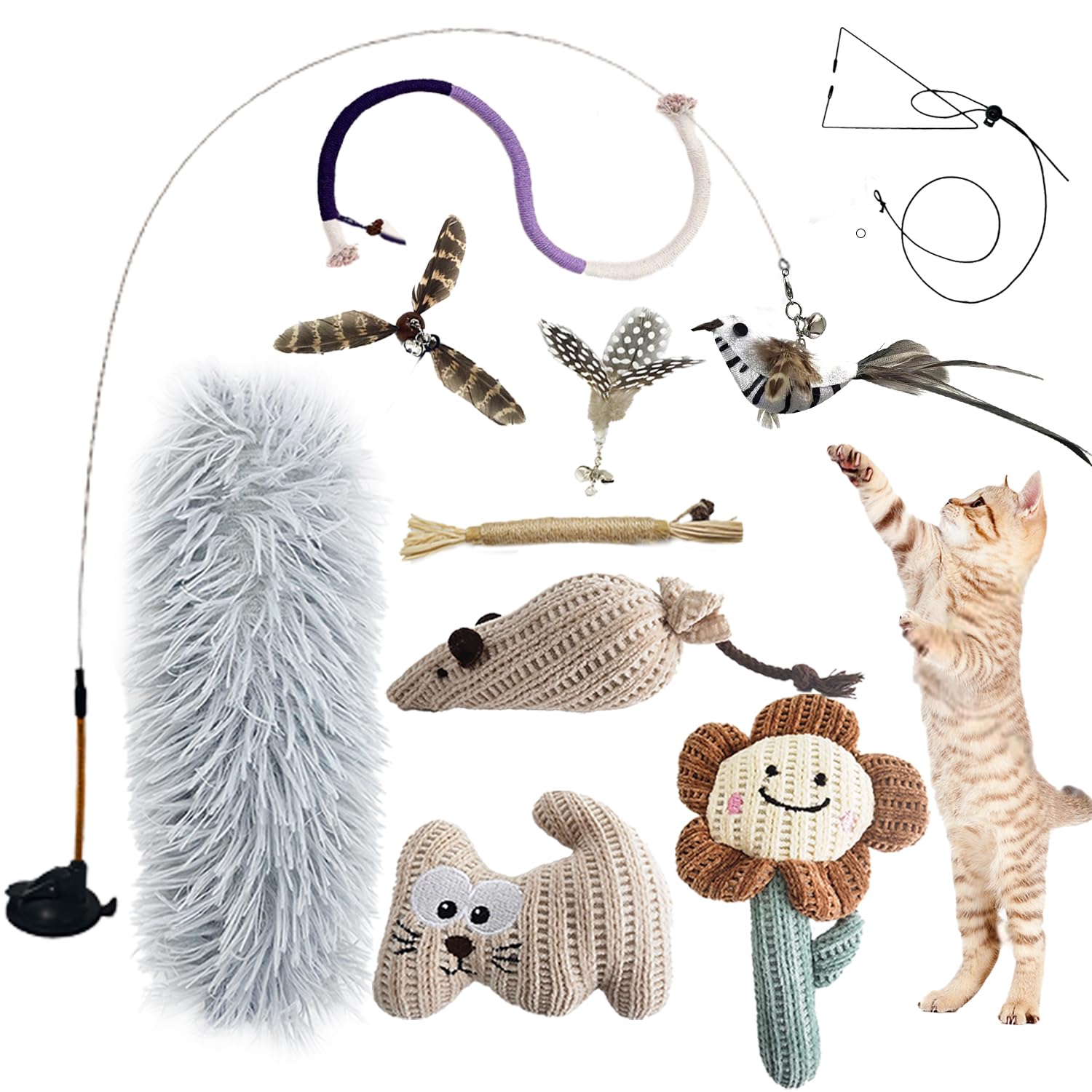 7 En 1 Juguetes Gatos Interactivos de Interior Con Ventosas Adhesivas Lavables,Juguetes Para Gatos, Palitos de Hierba Gatera y Mordedor de Cuerda Juguetes gatos Colgantes Para con Hierba Gatera