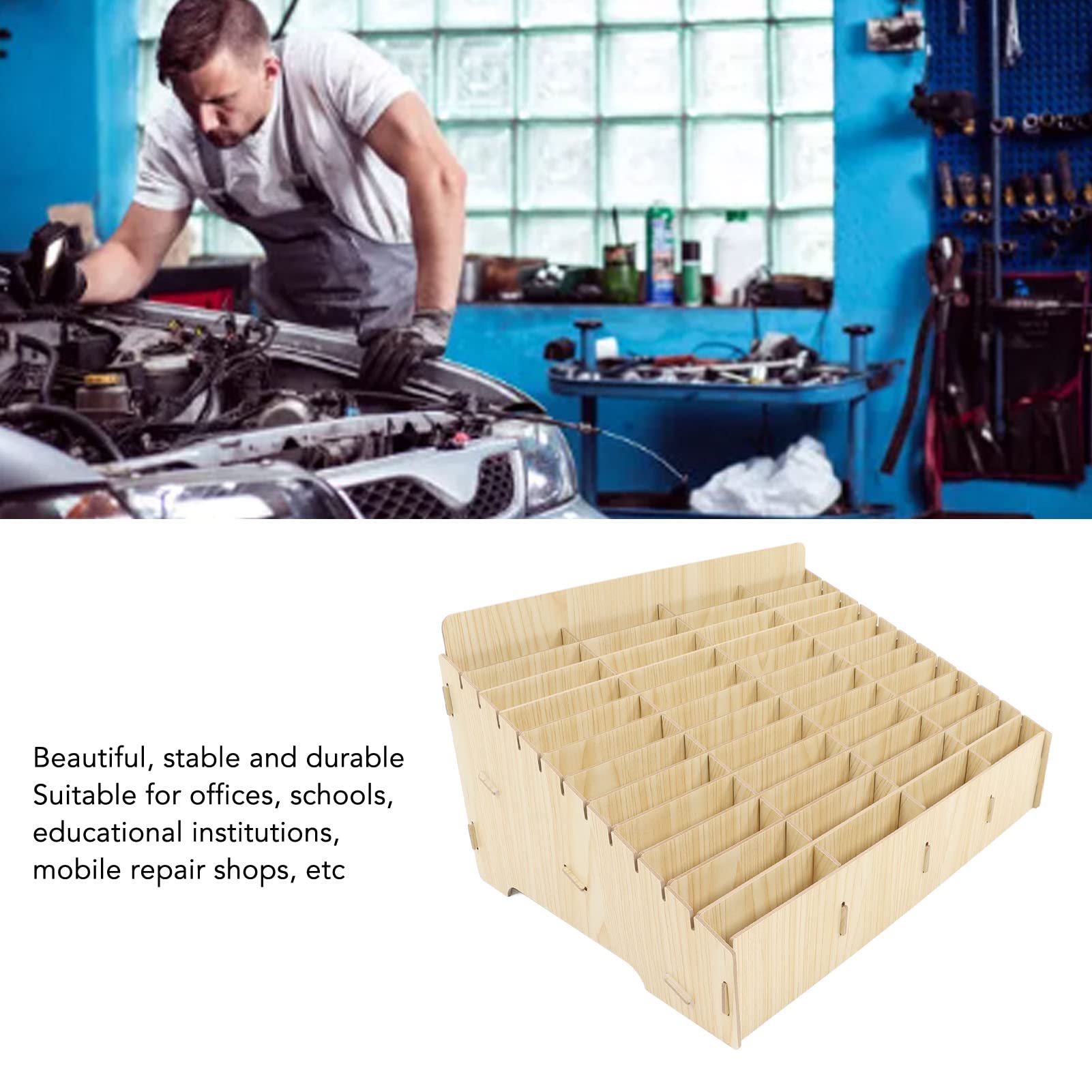 Scatola Portaoggetti da Scrivania in Legno con Design a 48 Griglie, Resistente Porta Cellulare Multiplo per Casa e Ufficio, Legno Sintetico, Facile da Installare