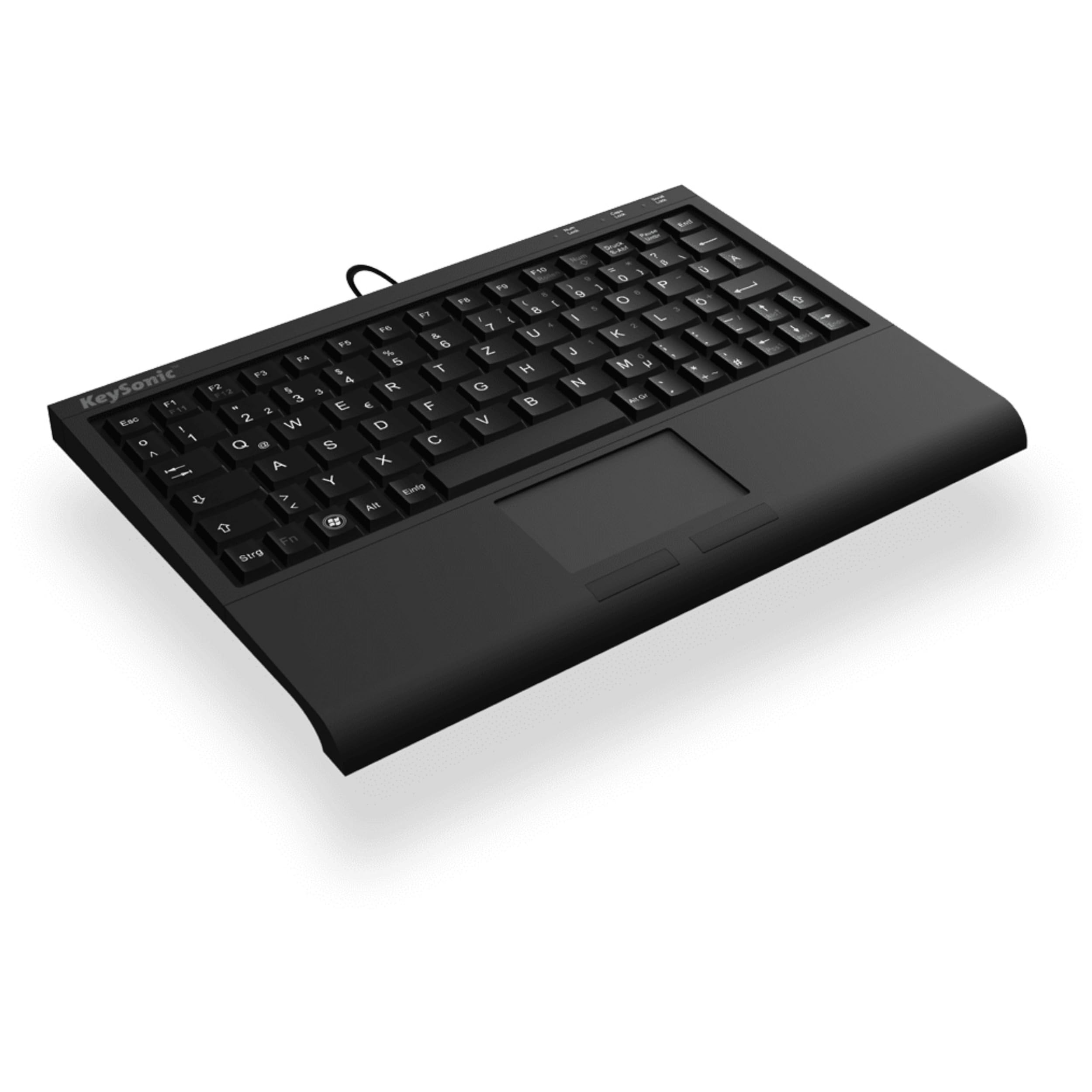 KeySonic extra Mini-Tastatur mit Touchpad, USB Kabel (2 m), voller Tastenumfang, SoftSkin, ACK-3410 (DE)