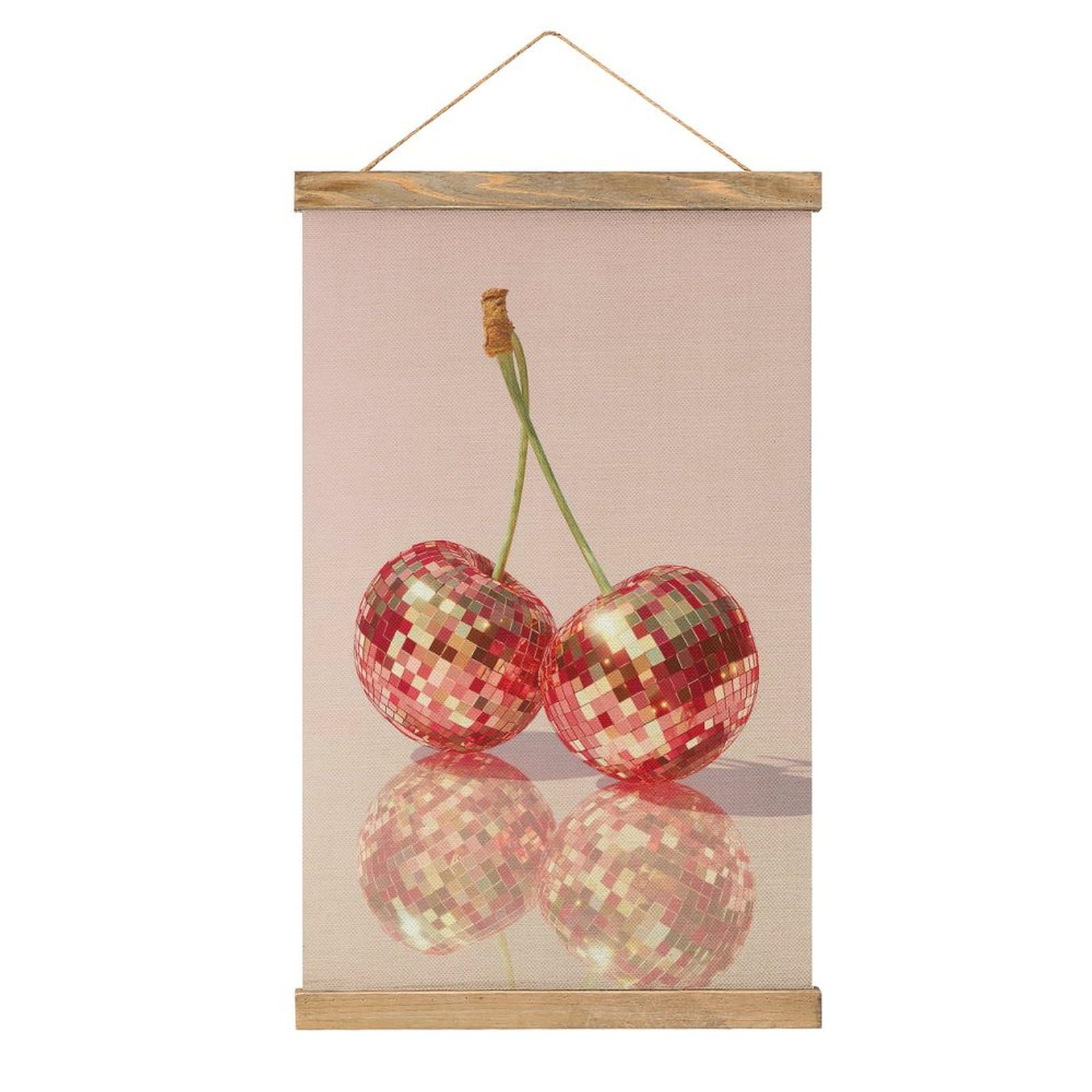 Jubonexis Two Cherries Disco Balls Canvas Painting Wood Frames Poster Hanger Hanging Picture Kit Wall Art
