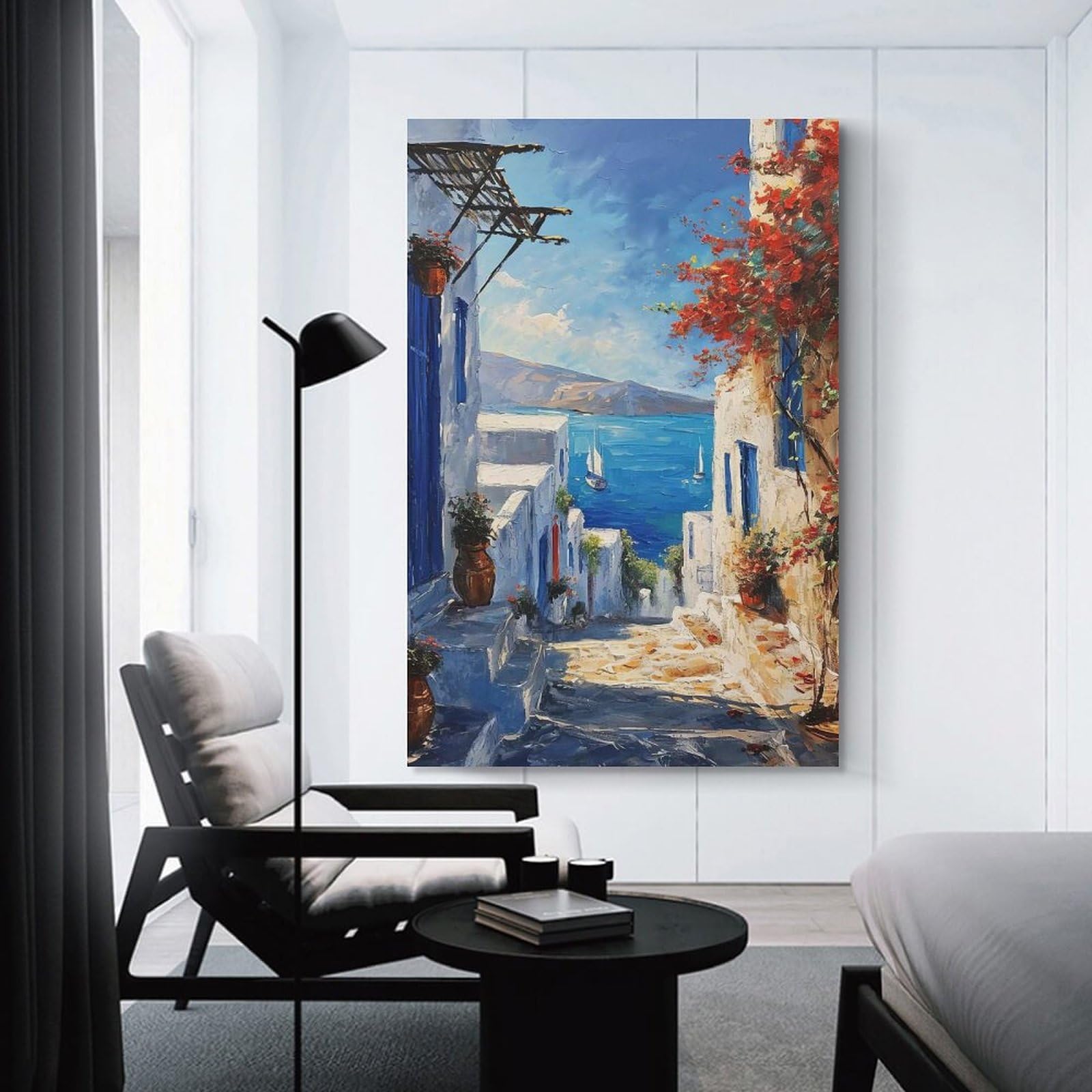 Junmoney Canvas Art Print Seaside Blue Haven, 24x36inch(60x90cm), for Office, Study Or Home Workspace, Decorative Artwork for Productive Spaces