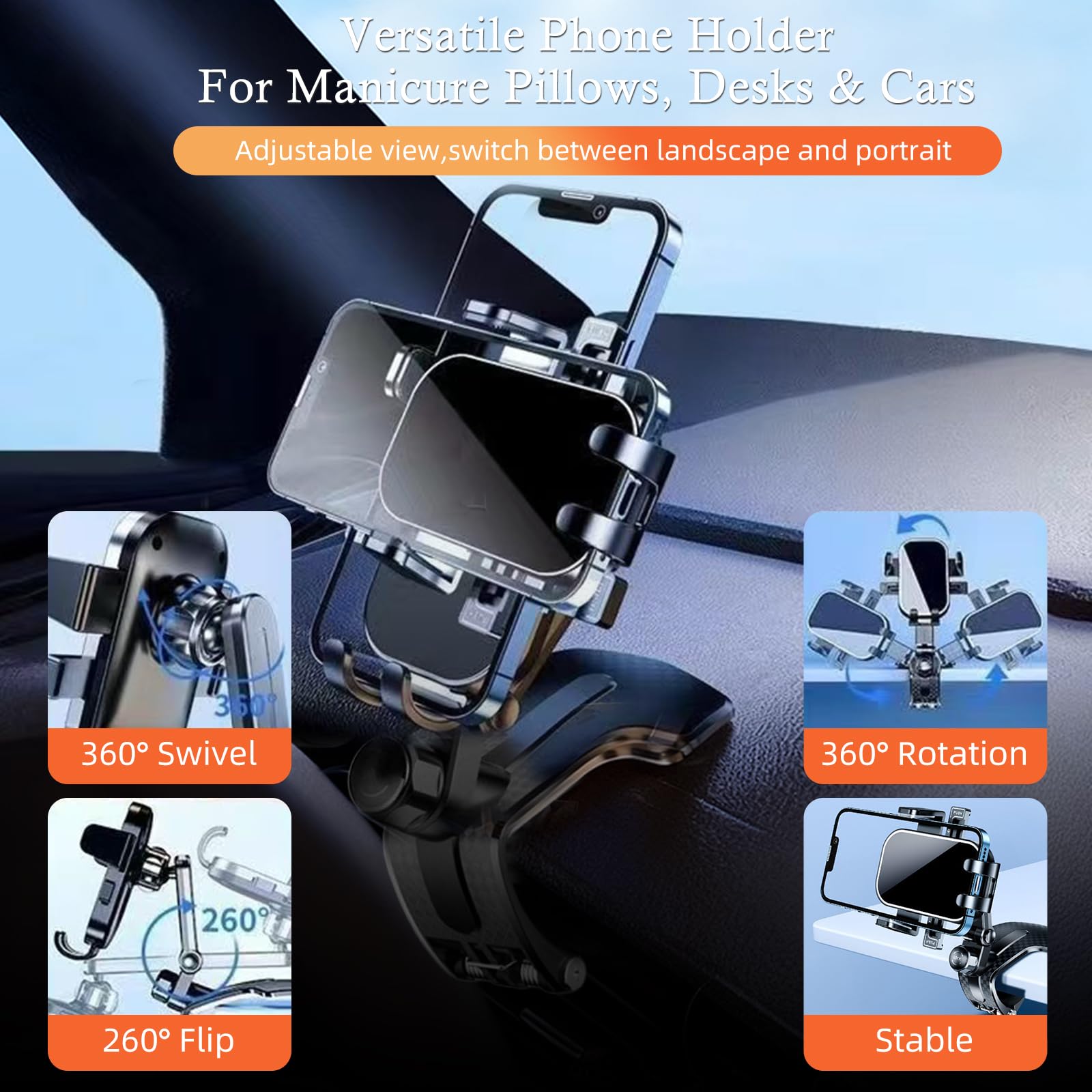 Reposabrazos para uñas con soporte para teléfono: plegable/ajustable/giratorio de 360° - Reposabrazos en forma de U para uñas con reposapiés curvado dorado - Reposamanos de ángulo de inclinación de 45