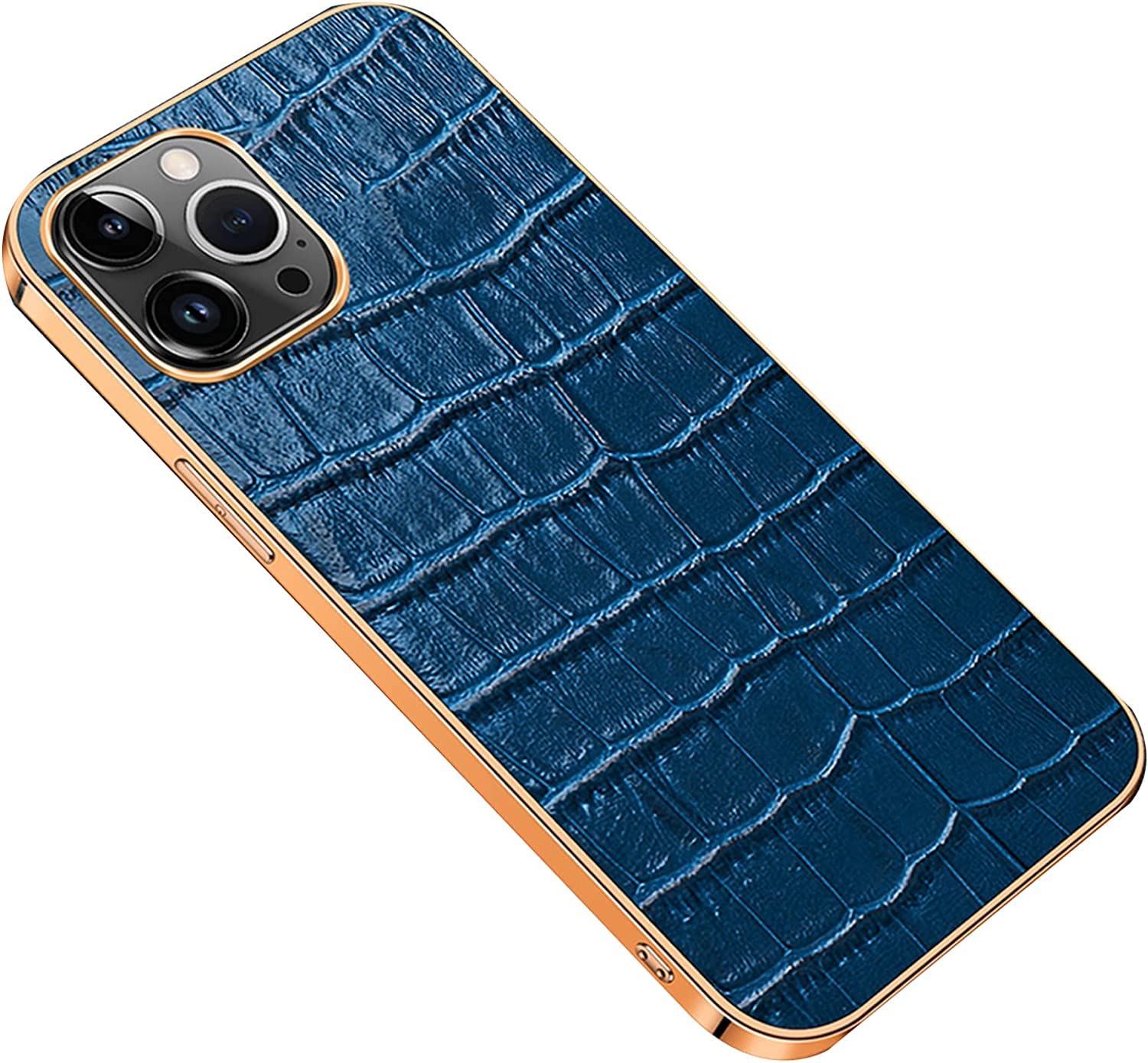 Coque iPhone 14 Pro en cuir véritable crocodile bleu élégante - 6