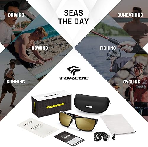 Miniatura 43 de TOREGE - Lentes de sol polarizados deportivos para hombres y mujeres, para ciclismo, correr, golf, pesca, TR26 Marco negro y lente plateado cobre