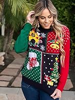 Vista 3 de IFFEI Suéter feo de Navidad para mujer, suéter de cuello redondo con estampado novedoso