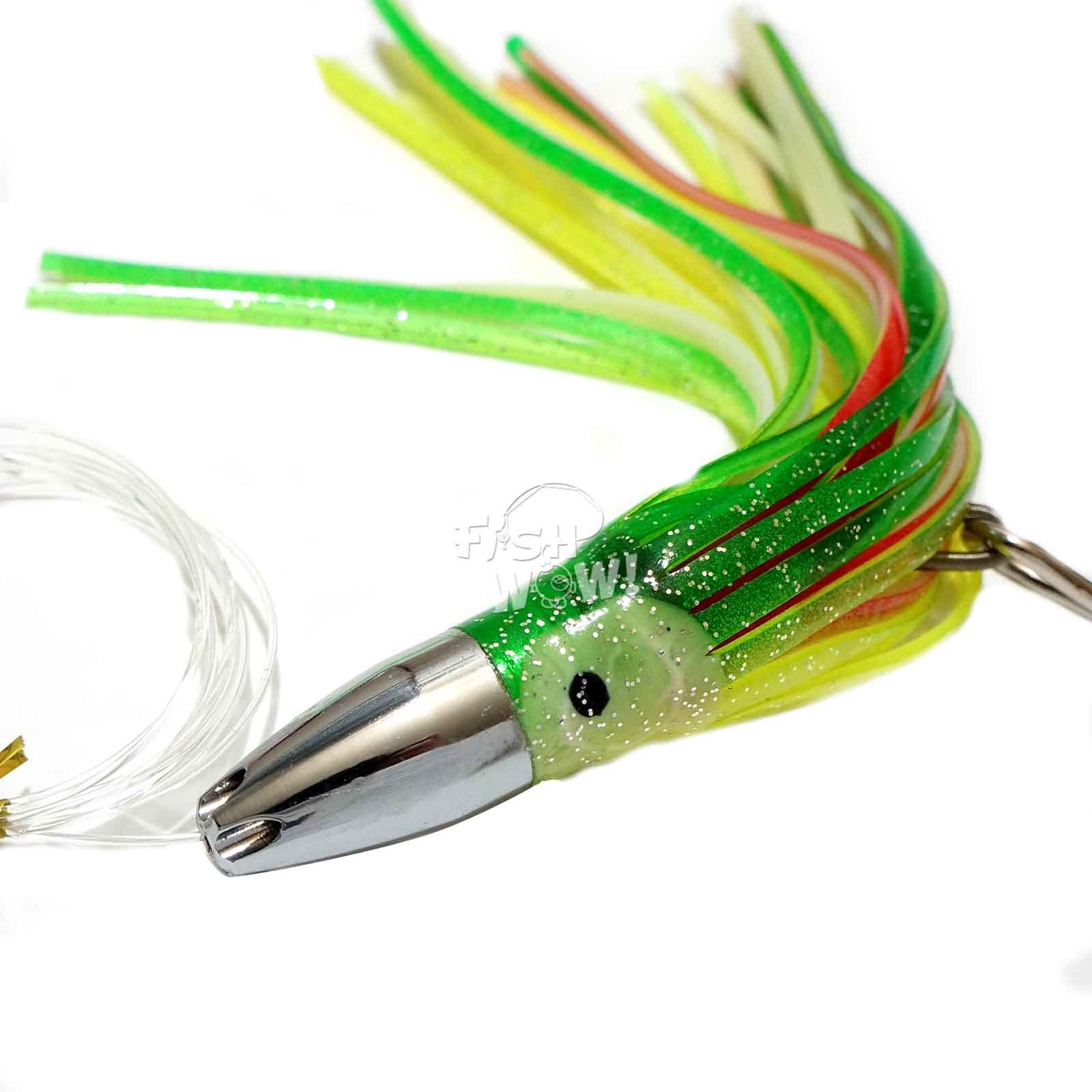 7" Bullet Jet Head Squid Rig Trolling Rigged Double Hook - Green Red Yellow White Mexican Flag