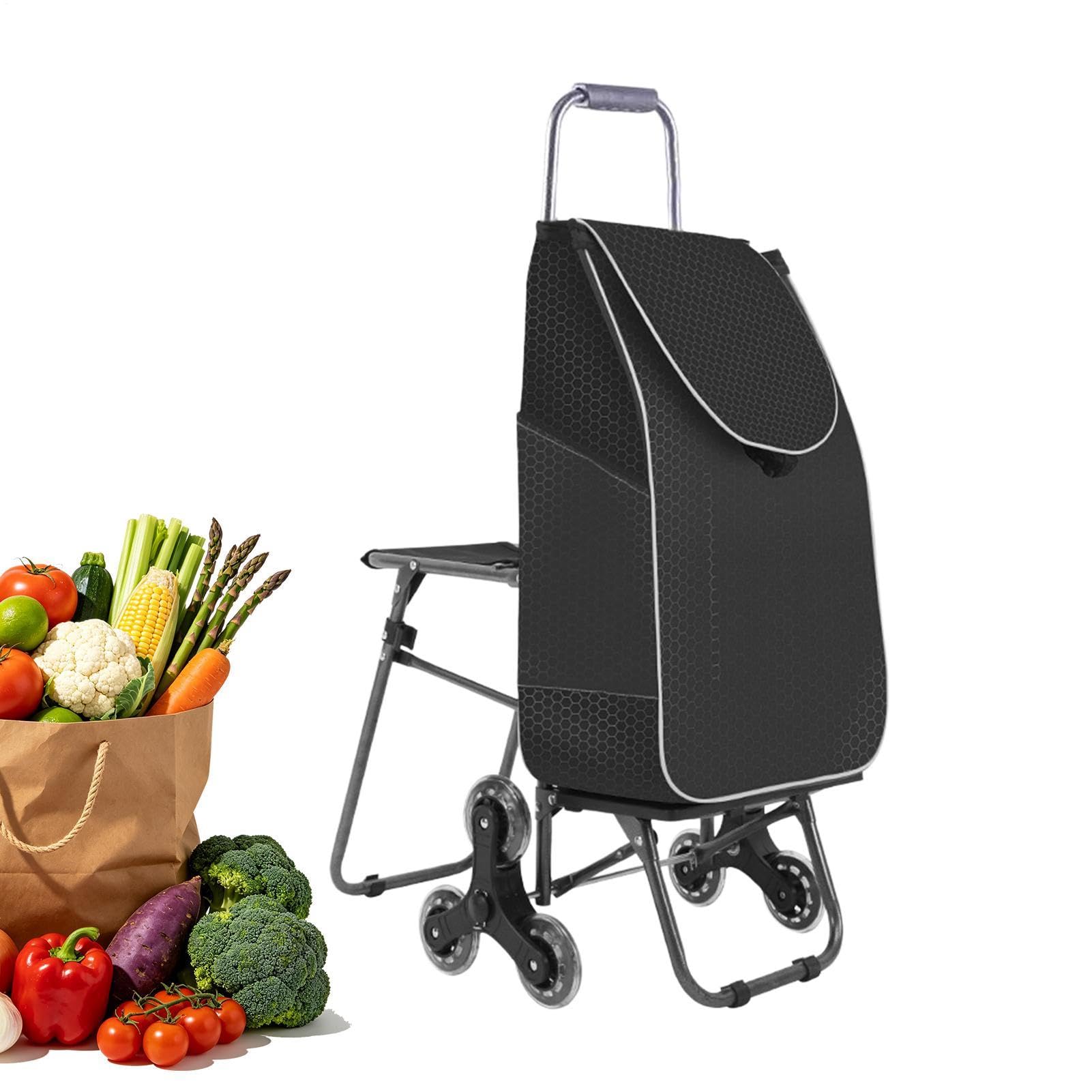 Carrello Saliscale Borsa Carrello Pieghevole A 3 Ruote Saliscale | Carrello Spesa Portatile Per Anziani Scale Appartamento Mercato Lavanderia Casa Auto Trasporto