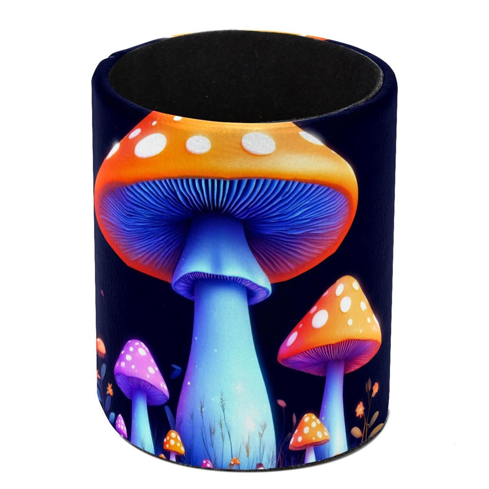 HEOEH Mushrooms Pen Holder for Desk, PU Leather Pencil Holder Pen Cup Marker Holder Makeup Brush Holders, Desk Accessories & Workspace Organizers for Home, Office