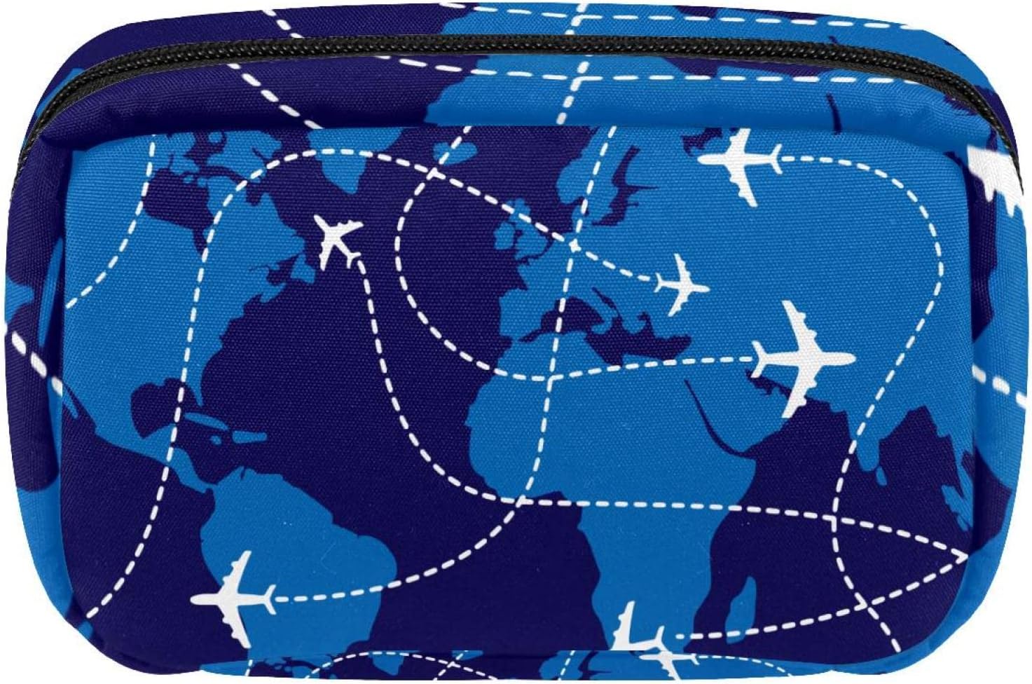 Unisex Toiletry Bag Travel Dopp Kit, Storage Bags with Handle for Cosmetics Toiletries Brushes Tools, Blue Earth and Airplane Cartoon