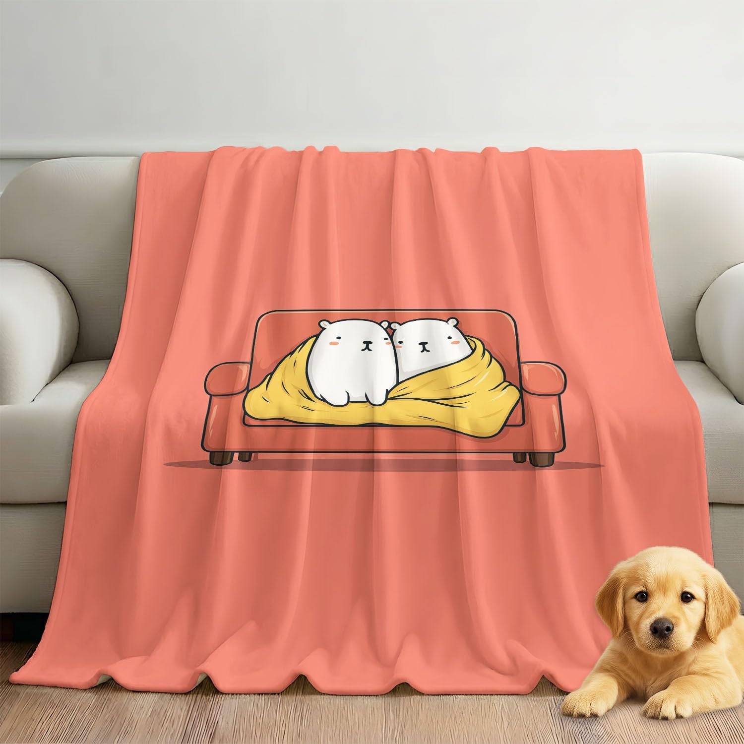 Générique Koc flanelowy w kratę na 130 x 150 cm, miękka mikrofibra, wygodna narzuta na łóżko, lekki, oddychający, dla dziewczynki, urocza kapibara na sofę