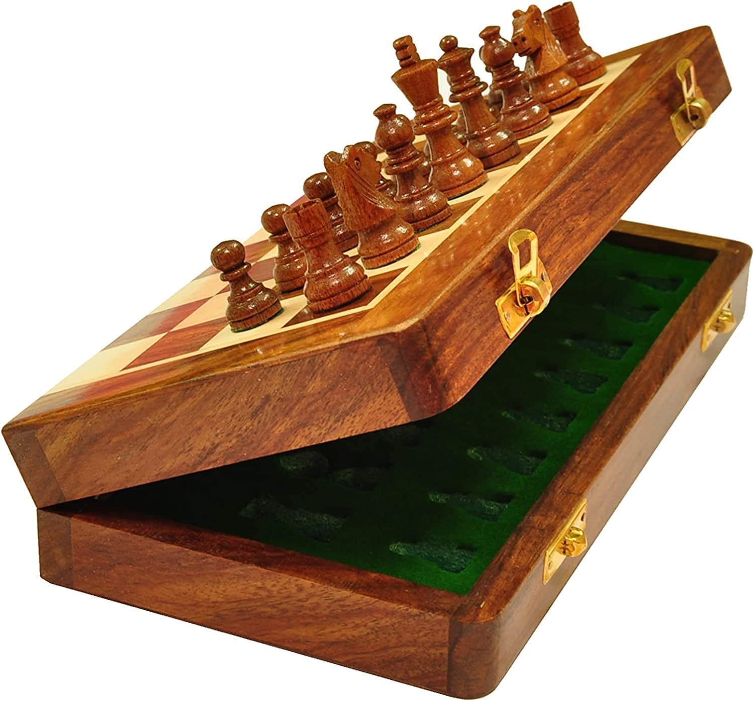 Ideas - Set di scacchi classici in legno da 25,4 cm, con scacchiera magnetica, interni in feltro fatti a mano, per riporre oggetti di scacchi Staunton, regali di inaugurazione della casa, uomini e